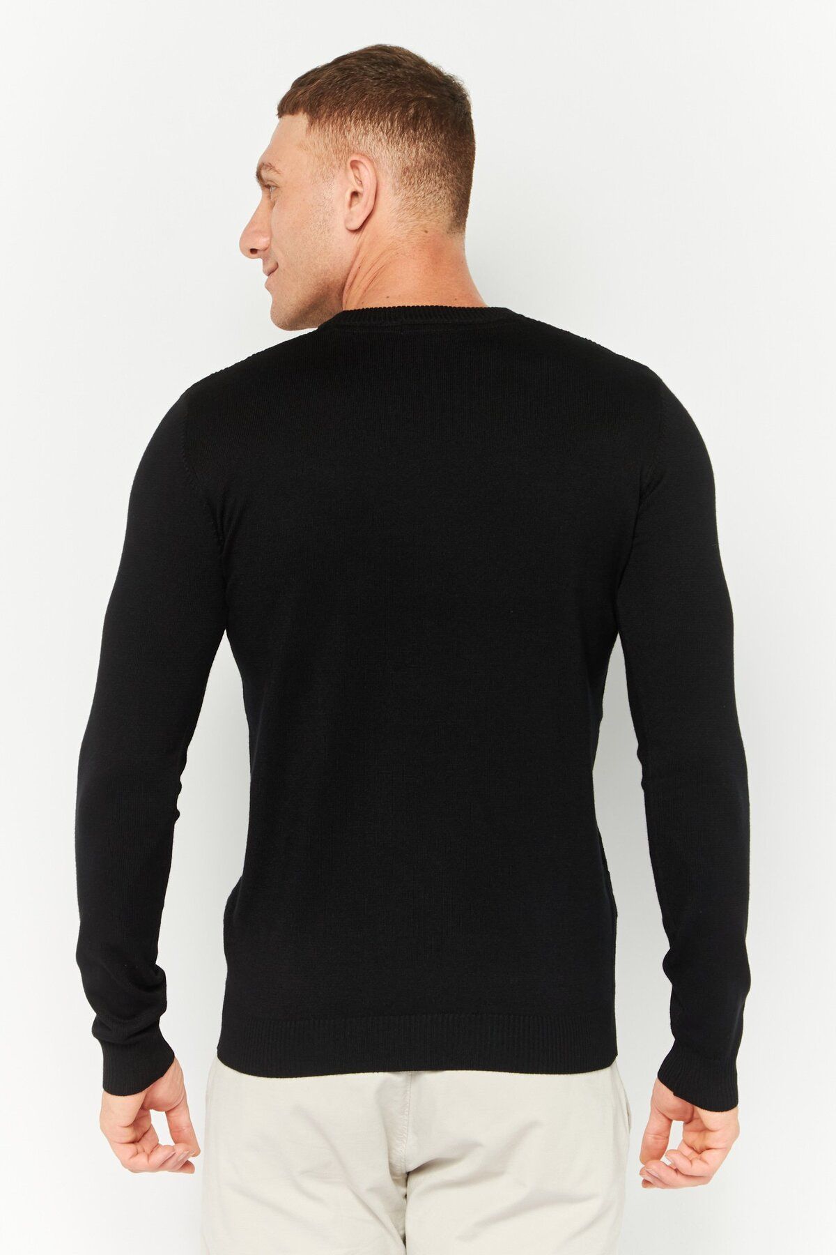 Sorbino-Men Crew Neck Long Sleeves Textured Sweater, Black 4