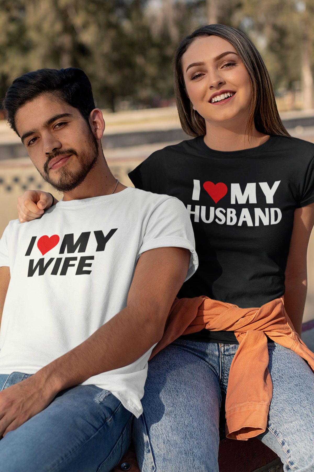 qoeuyl boutique I Love My Wife Husband Baskılı Sevgili Çift Kombin İkili %100 Pamuk Sevgililer Günü Hediye T-Shirt