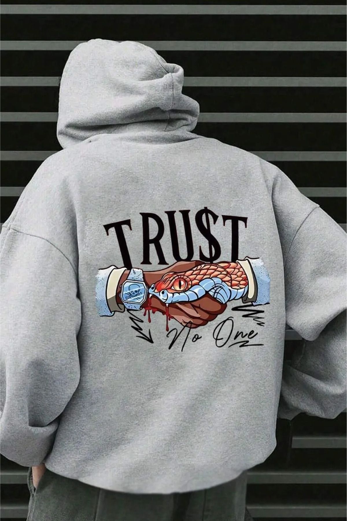 Wish BF kimseye güvenme ön arka baskılı kapüşonlu sweatshirt hoodie