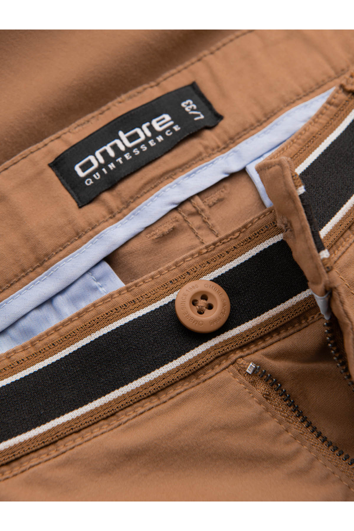OMBRE-Ανδρικό παντελόνι chino με διακοσμητική ζώνη - καφέ V4 OM-PACP-0118 L 7