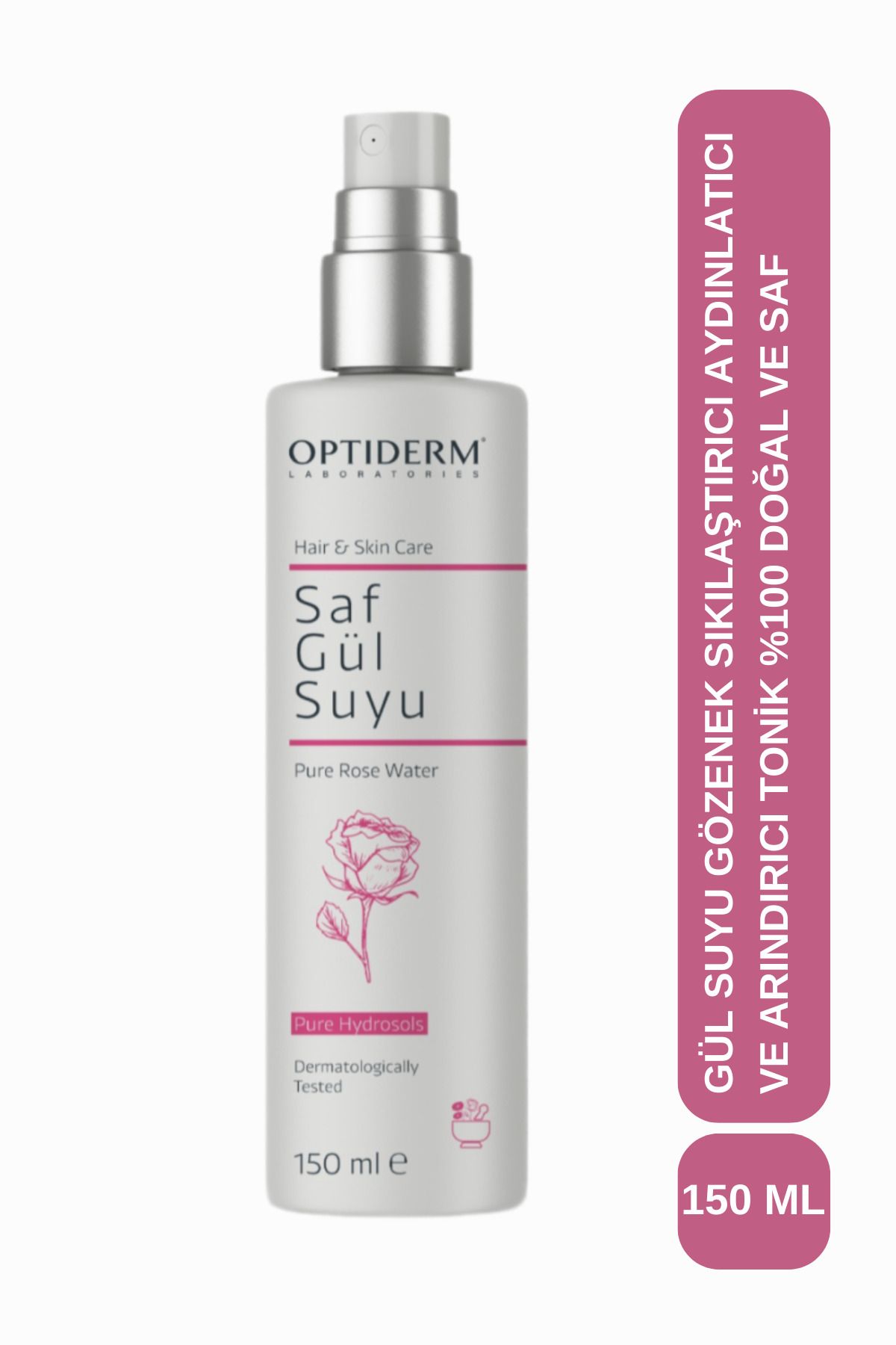 Optiderm Gül Suyu Gözenek Sıkılaştırıcı Aydınlatıcı ve Arındırıcı Tonik %100 Doğal ve Saf 150 ml