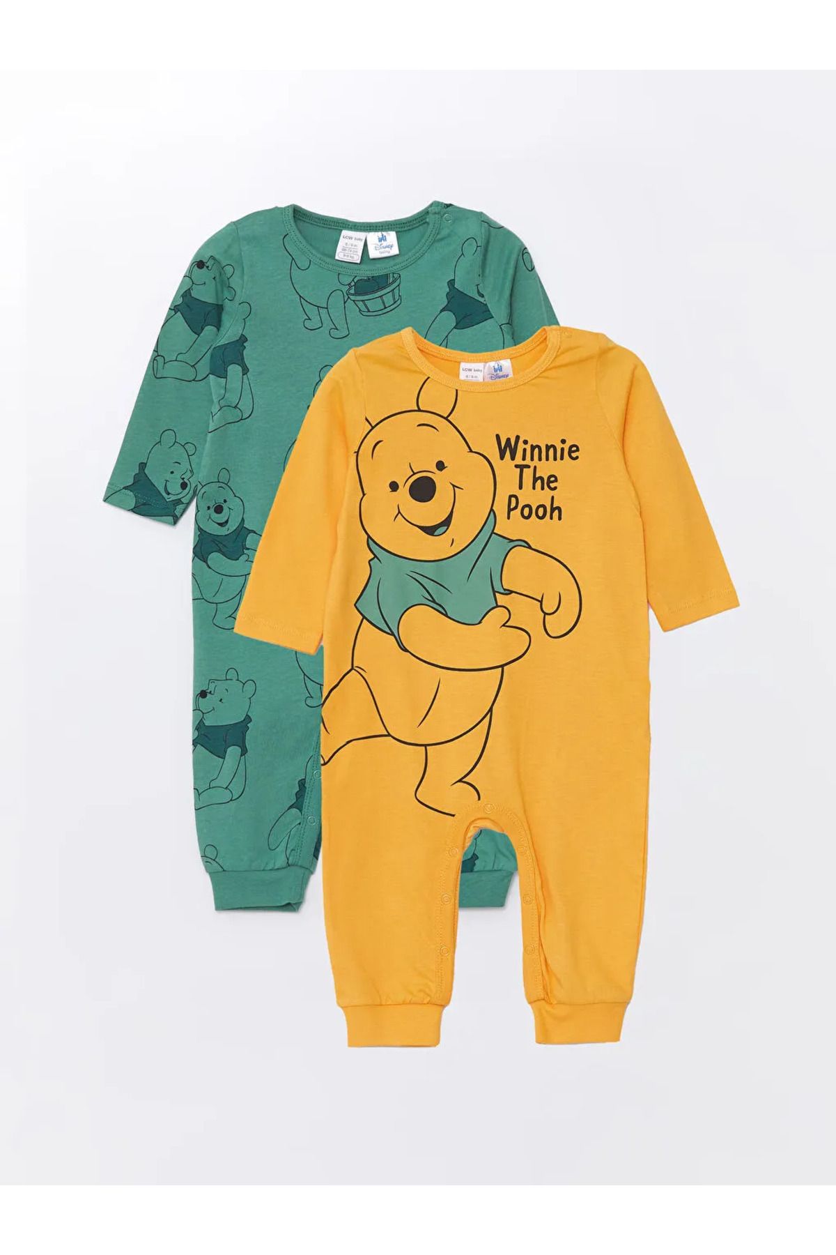 LC Waikiki LCW baby Yeşil Bisiklet Yaka Winnie the Pooh Baskılı Erkek Bebek Tulum 2'li