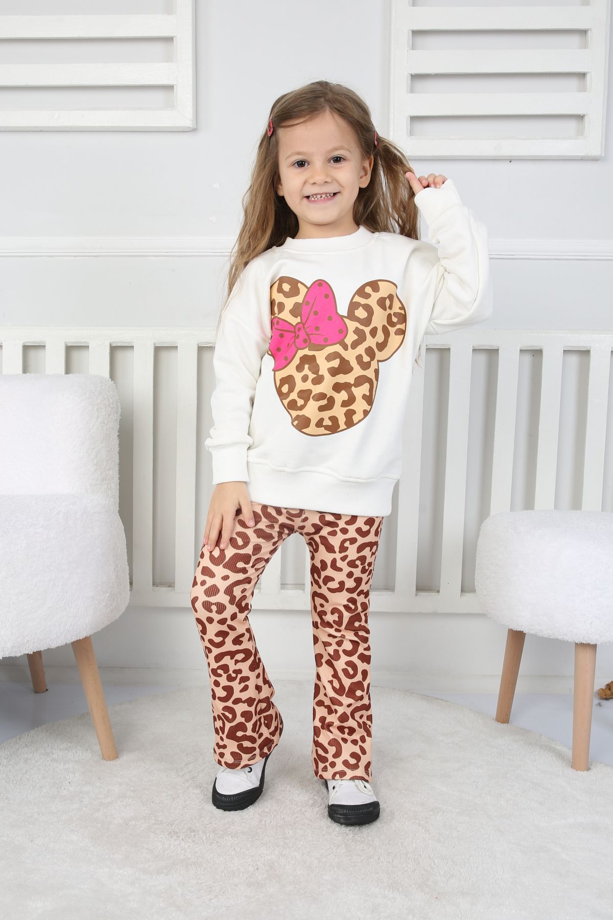 e-çocuk-Leopard Print Girls' Suit 55-555 5