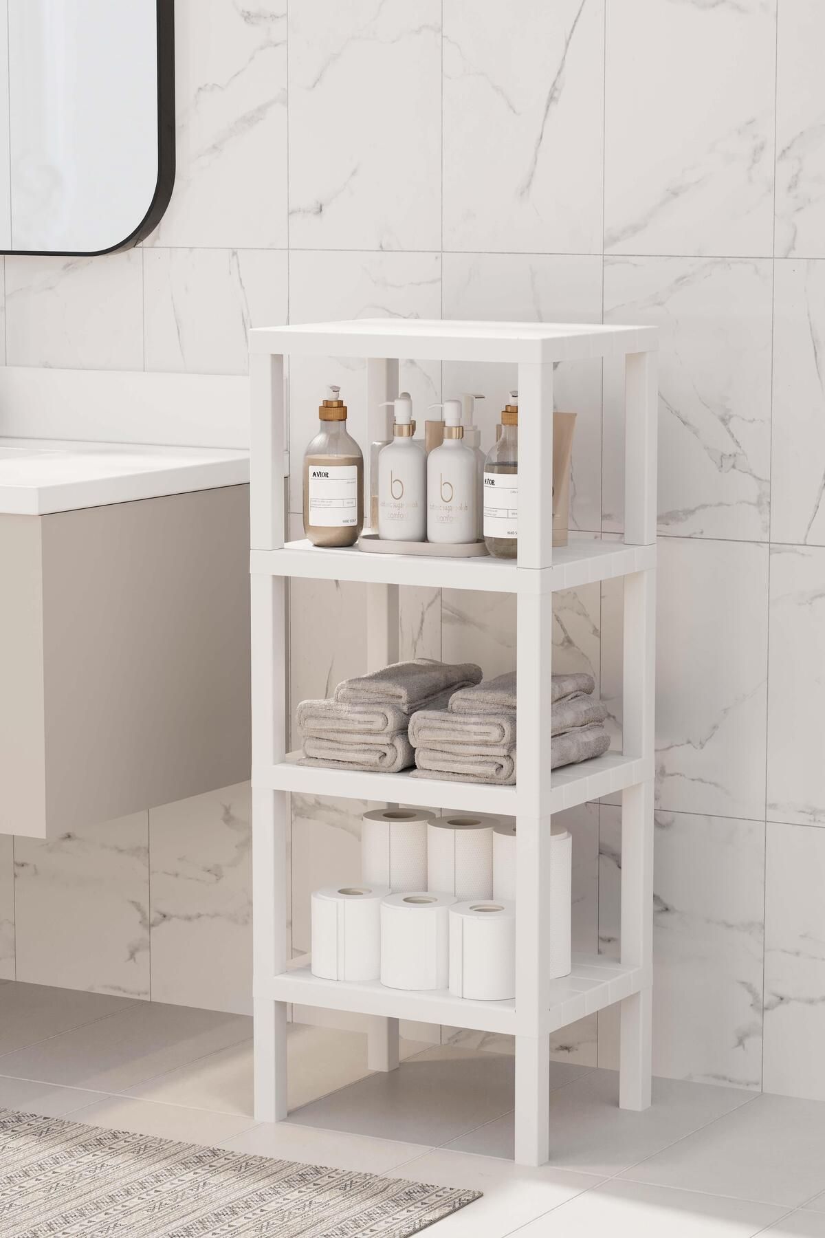 HOMENIVA 4 Katlı Banyo Rafı, Havluluk, Deterjanlık Makyaj Organizer