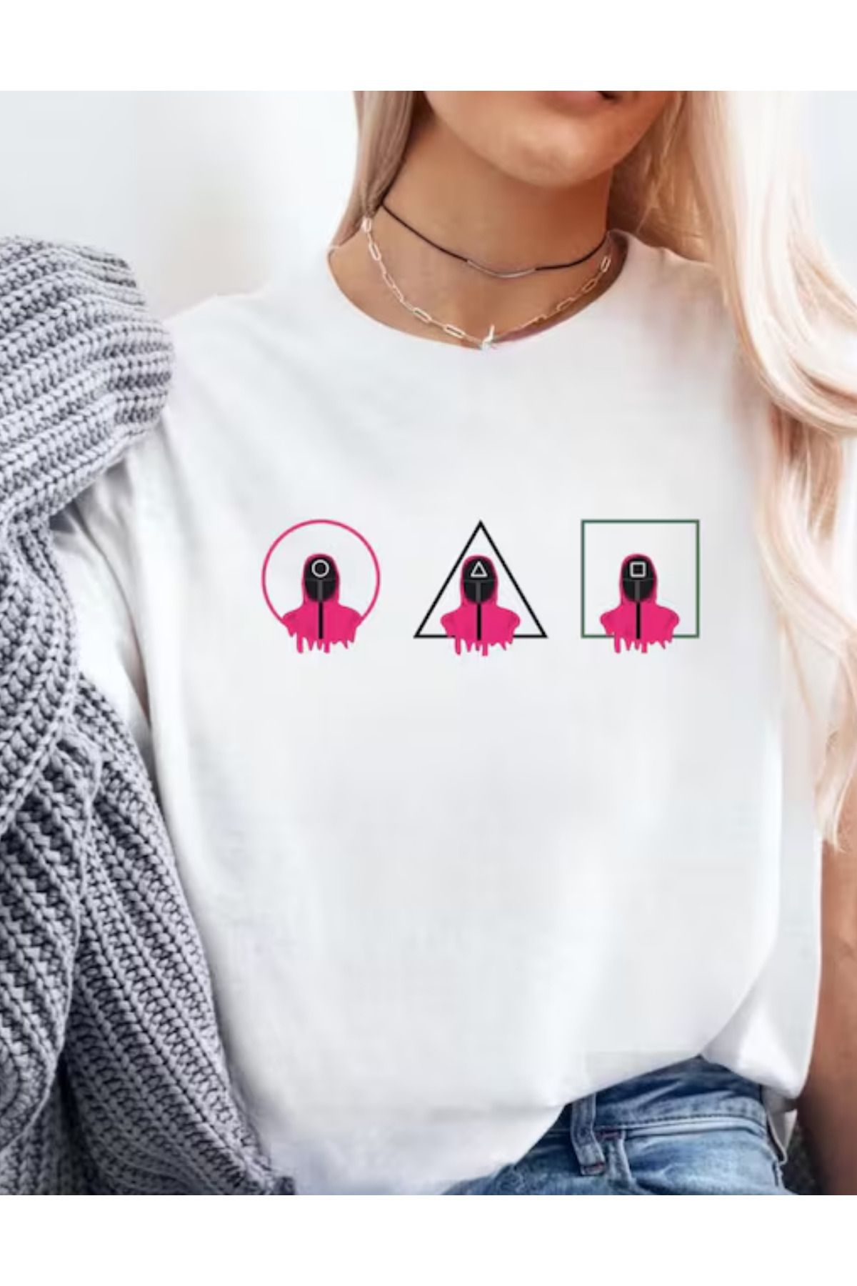 Shoprise Oversize Squid Game Dizi Film Oyun Kırmızı Işık Yeşil Işık Kore Tasarımlı T-Shirt