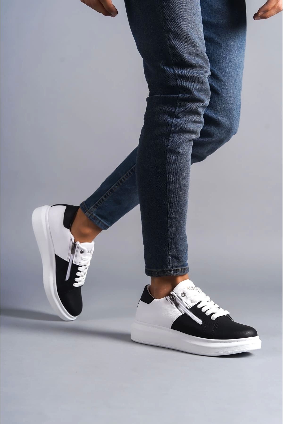 TB Terzi Bey Tb155 Warrior Bağcıklı Ve Fermuarlı Cilt Erkek Günlük Sneaker Ayakkabı Cbt - Beyaz/siyah