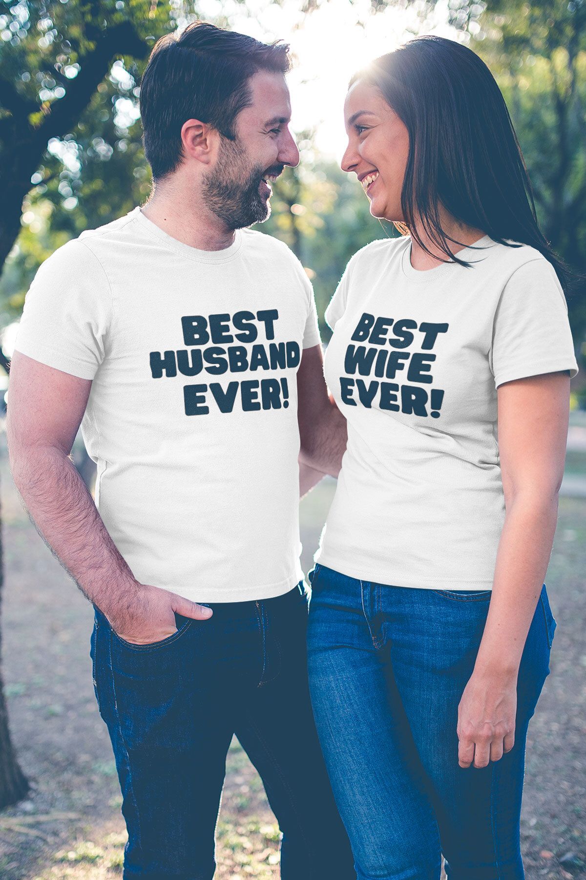 qoeuyl boutique Best Husband Wife Ever Baskılı Sevgili Çift Kombin İkili %100 Pamuk Sevgililer Günü Hediye T-Shirt