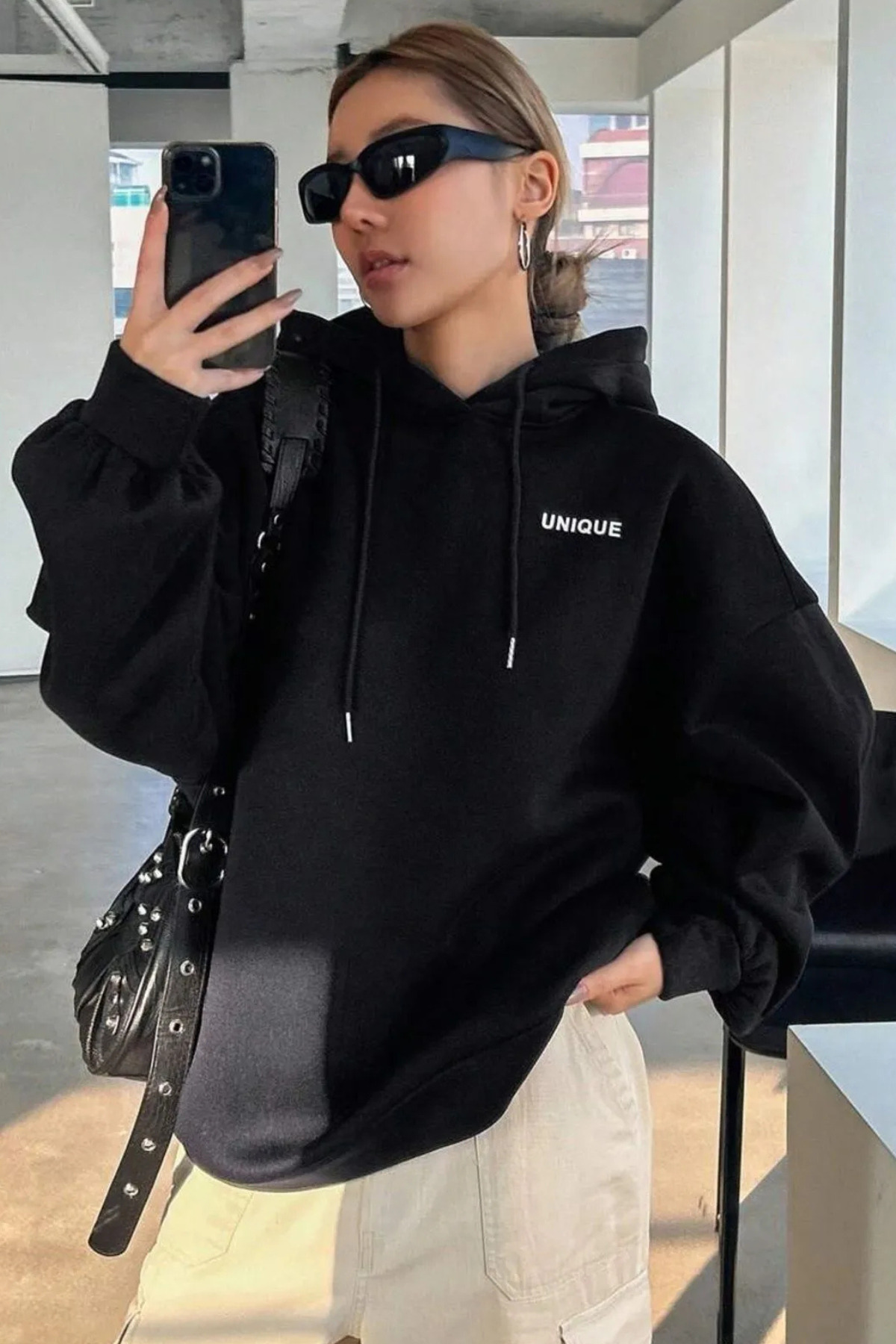 Wish BF Unisex Unique Sırt Baskılı Oversize Kapüşonlu Sweatshirt görsel 4