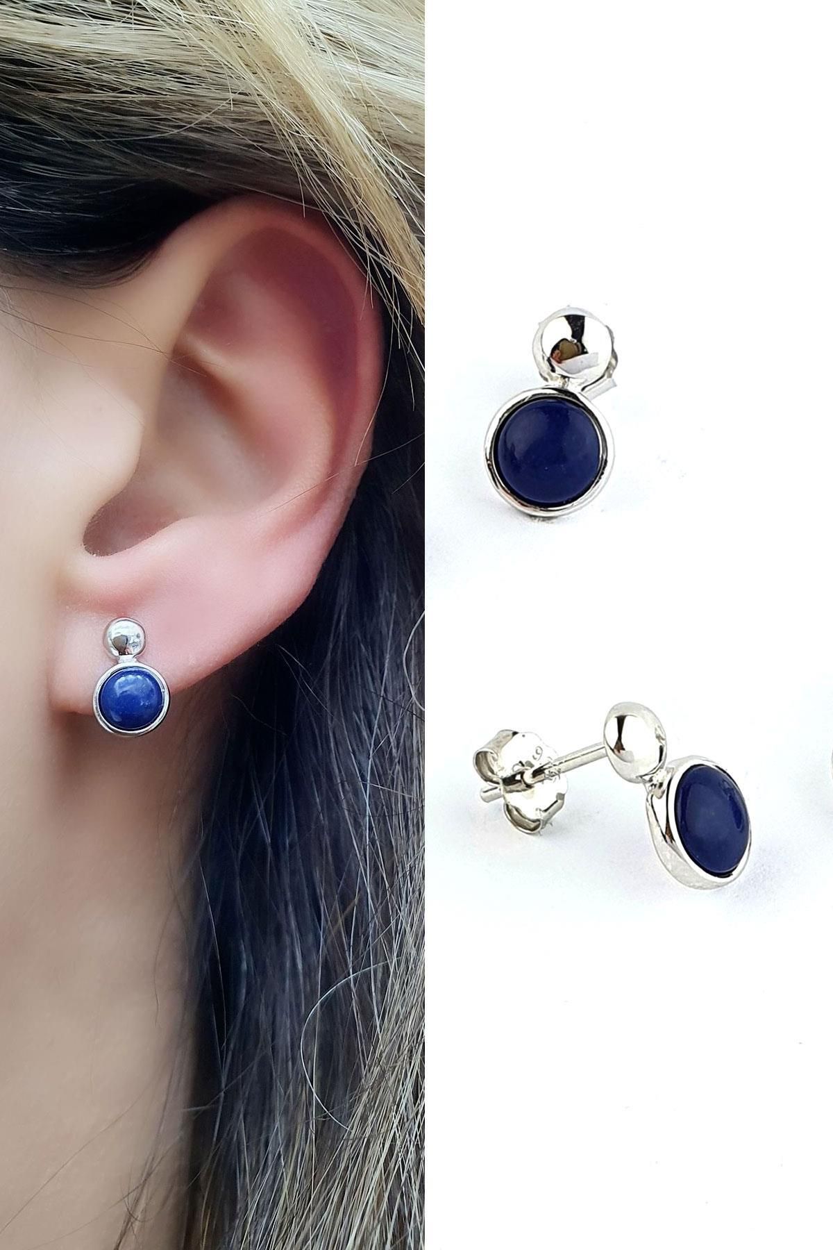 OSESHOP İtalyan Tasarımı 925ayar Gümüş Lapis Lazuli Taş Küpe