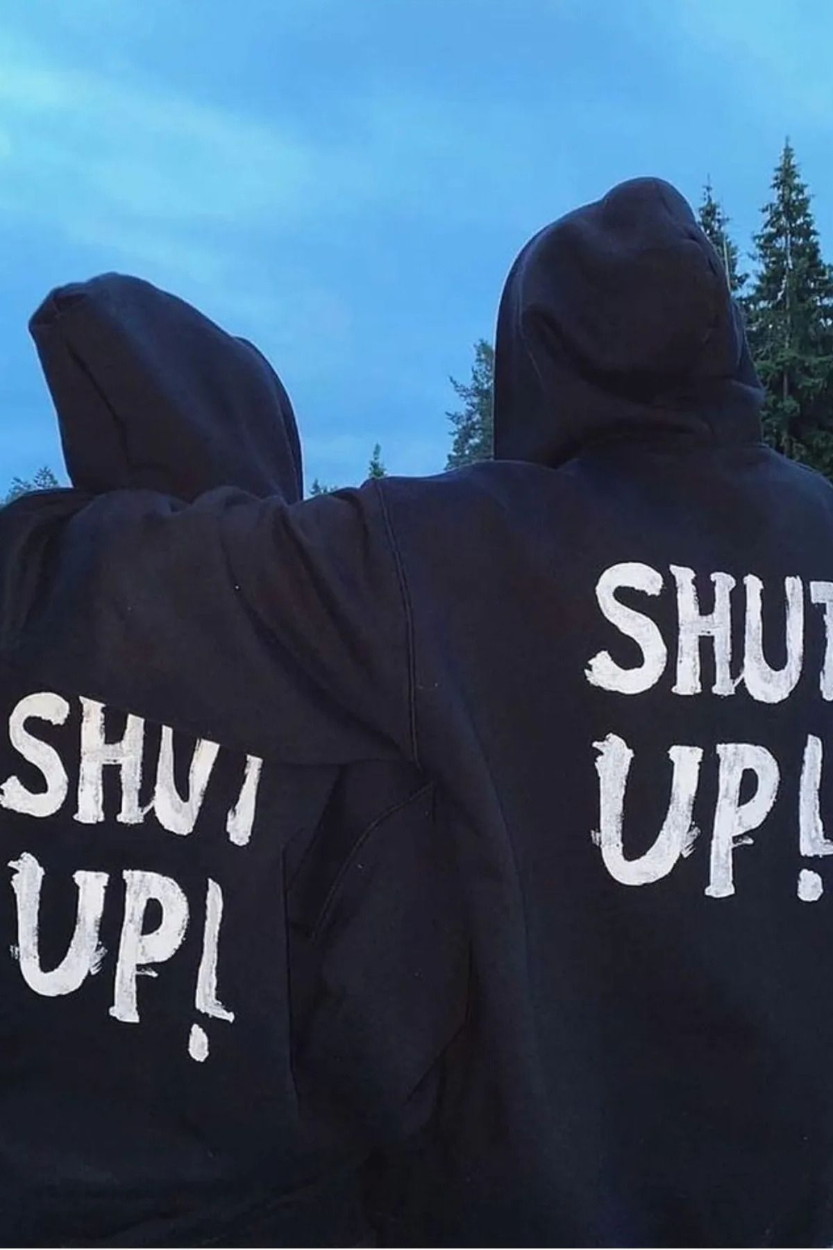 Wish BF Shut Up Çift Kombin - Siyah Baskılı Oversize Kapüşonlu Sweatshirt