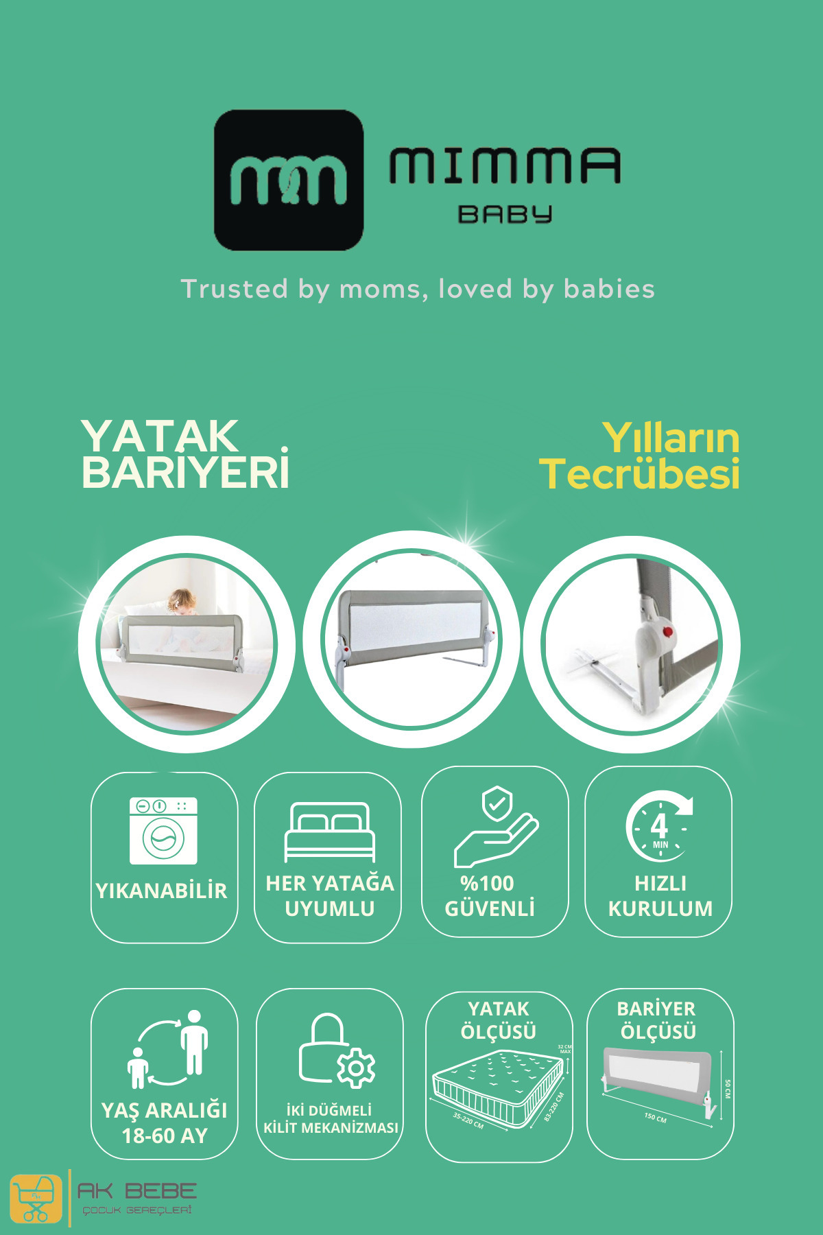 Genel Markalar Babydoor Bebek Güvenlik Yatak Bariyeri 150 Cm Gri Katlanabilir Yatak Korkuluğu fotoğrafı 3 (önizleme)