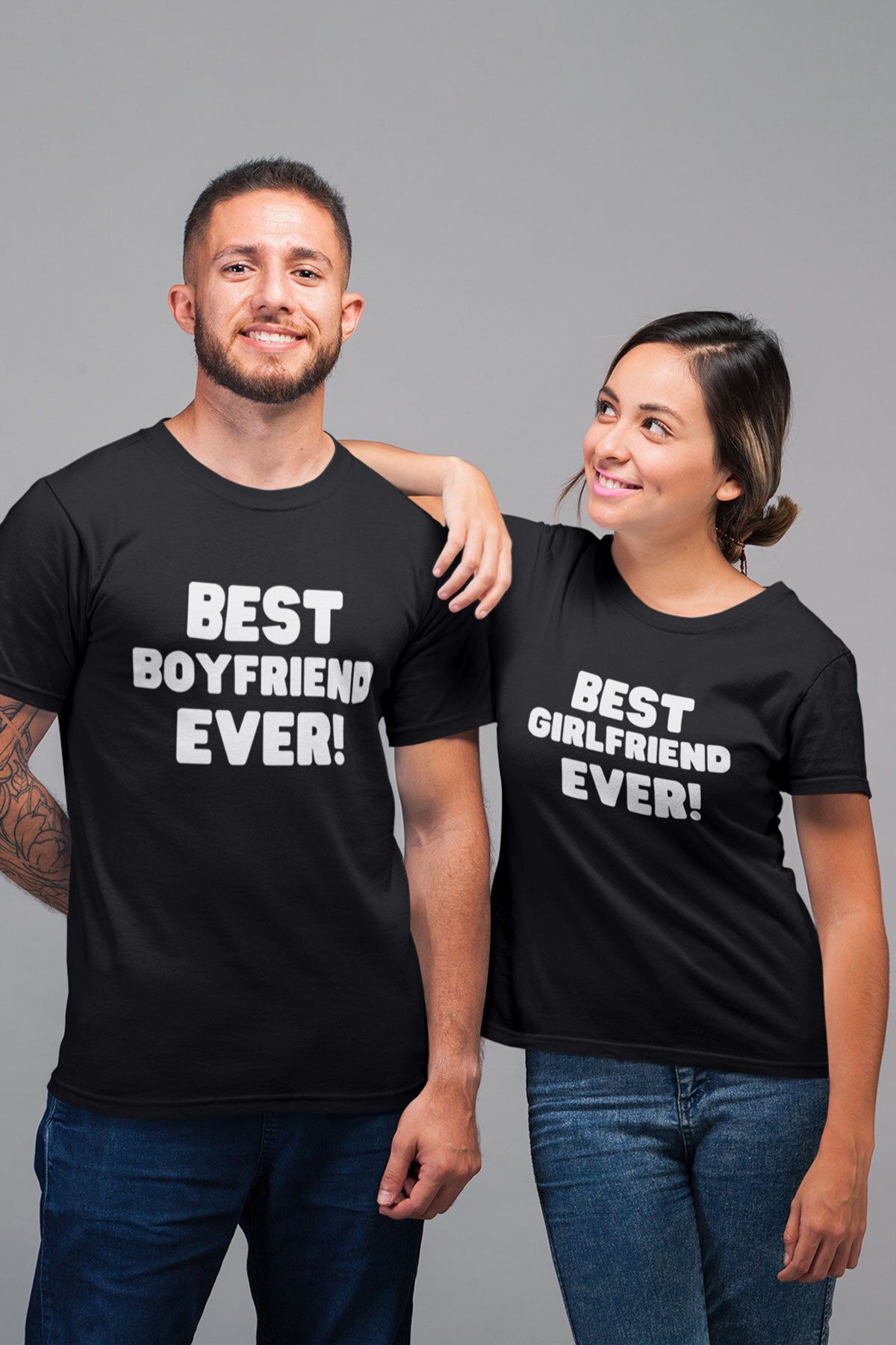 qoeuyl boutique Best Boyfriend Girlfriend Ever Baskılı Sevgili Çift Kombin İkili Sevgililer Günü Hediye T-Shirt