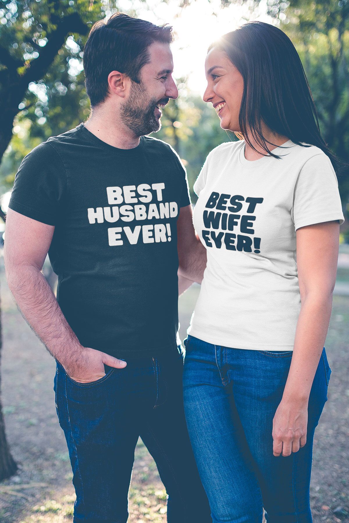 qoeuyl boutique Best Husband Wife Ever Baskılı Sevgili Çift Kombin İkili %100 Pamuk Sevgililer Günü Hediye T-Shirt