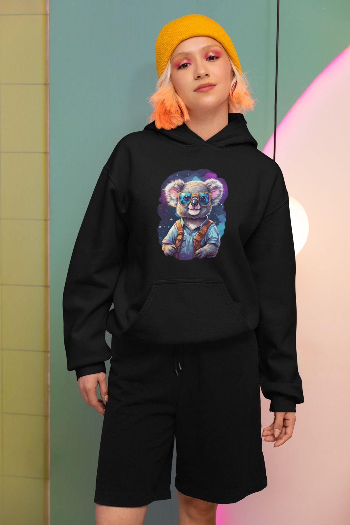 MAGORS GALAXY MAGIC BASKILI PAMUKLU UZUN KOLLU ŞARDONLU 3 İPLİK KAPŞONLU SWEATSHIRT