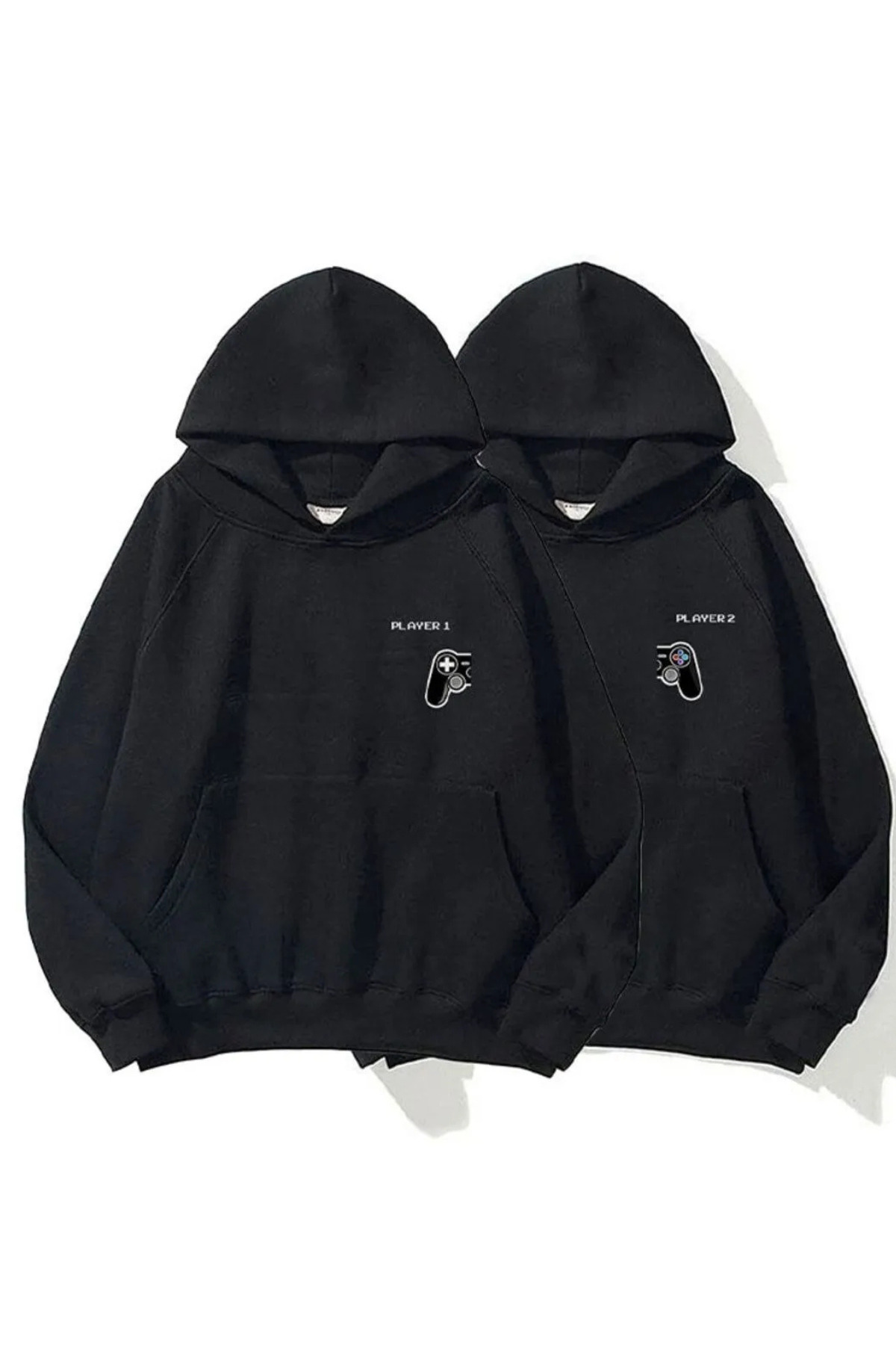 Wish BF Player Sevgili Çift Kombin - Pembe Gri Baskılı Oversize Kapüşonlu Sweatshirt