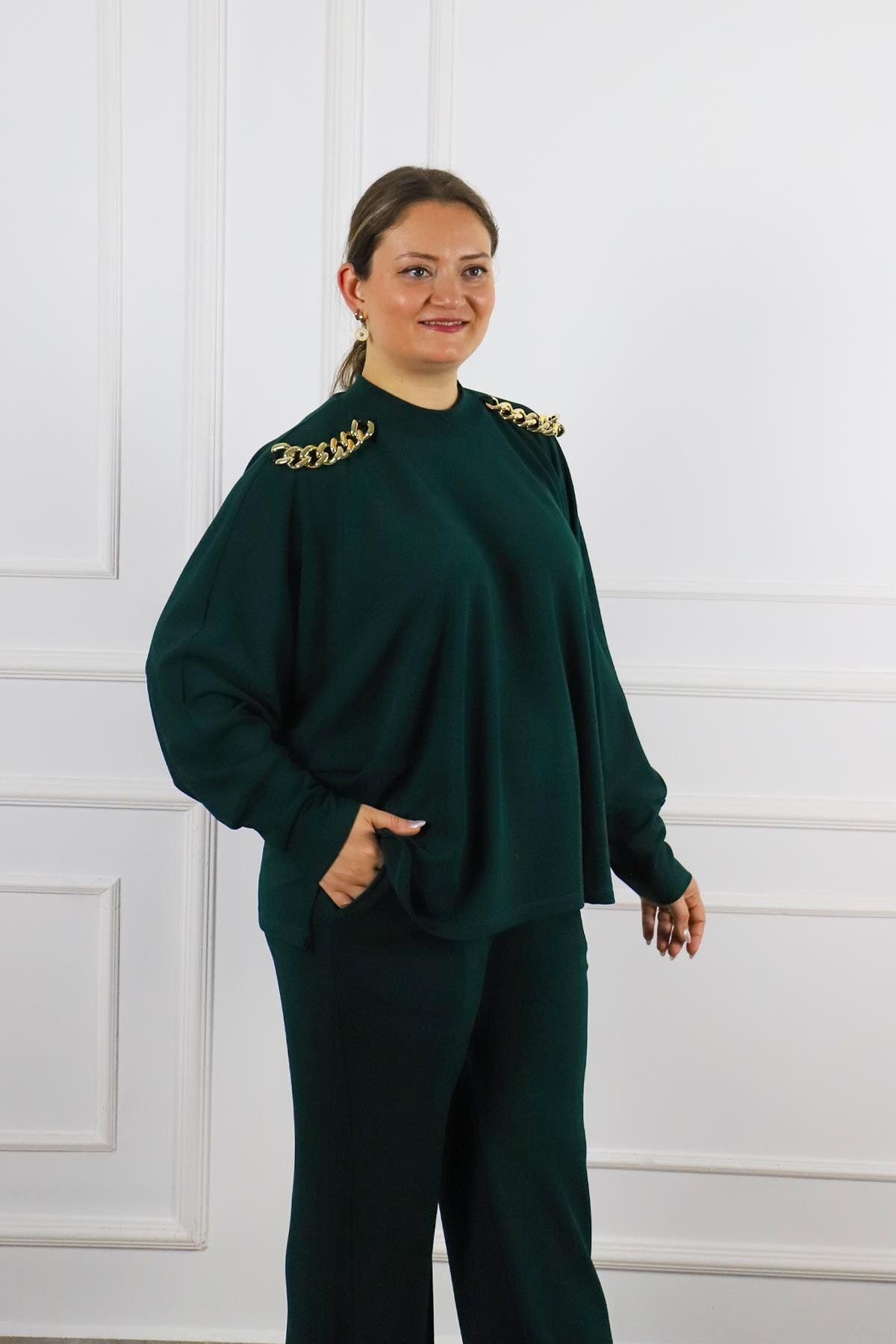 Bedrinxxl-Plus Size Chain Blouse Green, Green Plus Size Trend Stylish Blouse 1