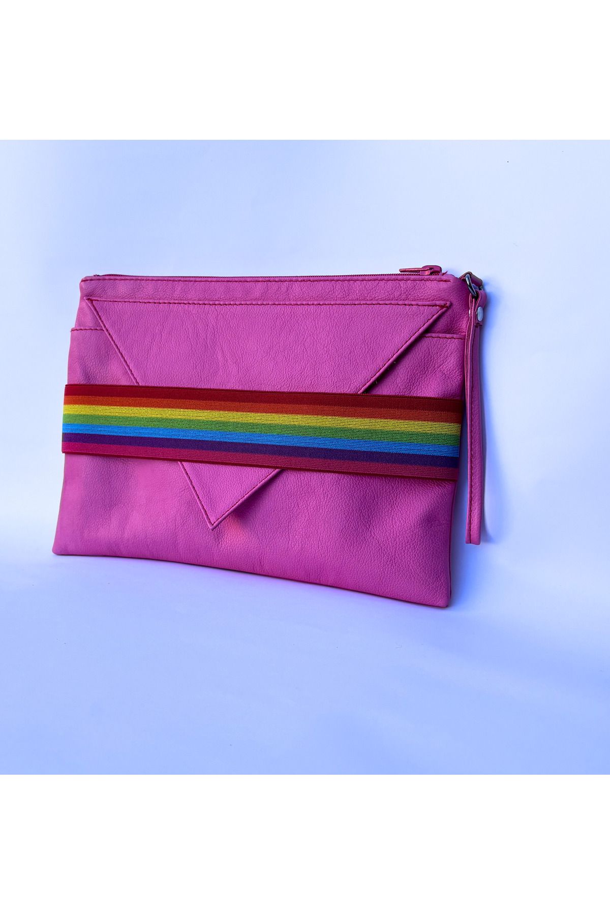 Atelier Nui Pink Rainbow Cluch / Pembe deriden gökkuşağı şeritli portföy çanta