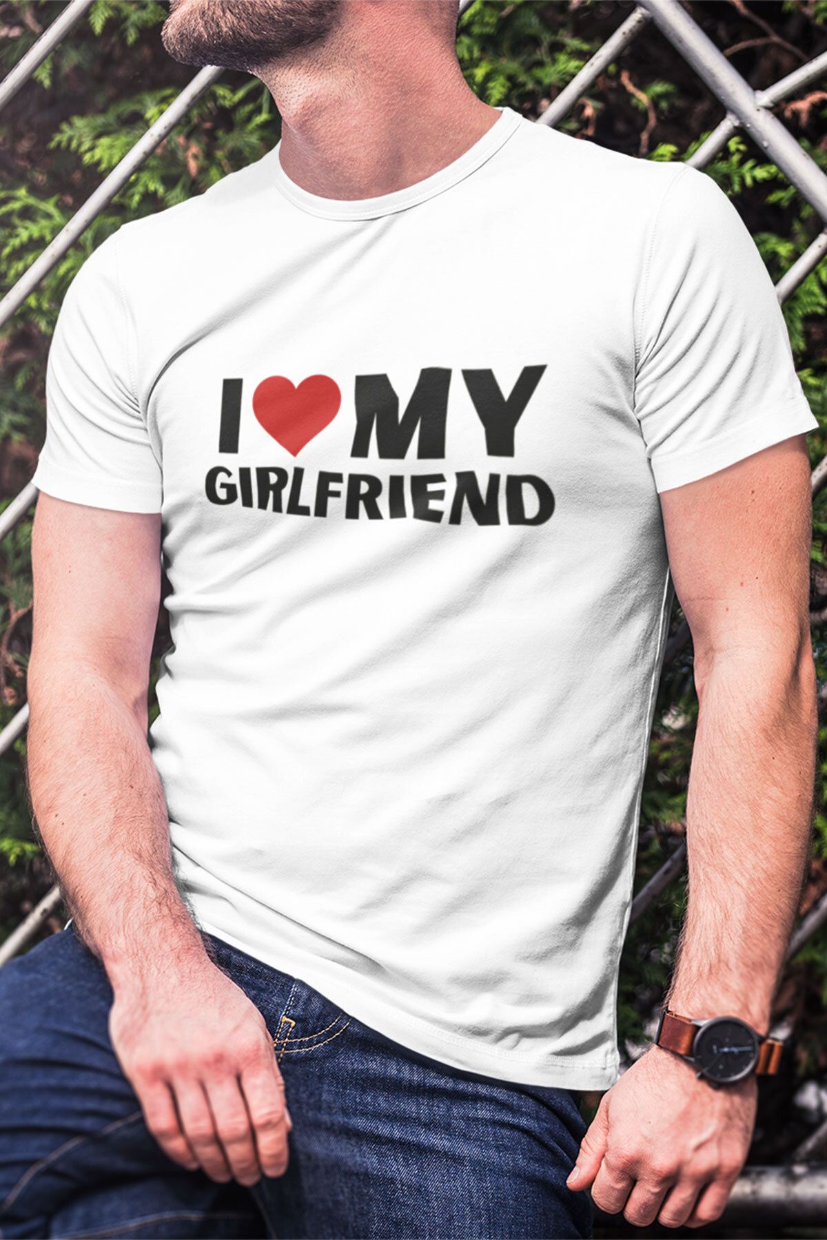 qoeuyl boutique I Love Girlfriend Baskılı Sevgiliye Hediye Doğum Günü Yıldönümü Sevgililer Günü T-Shirt