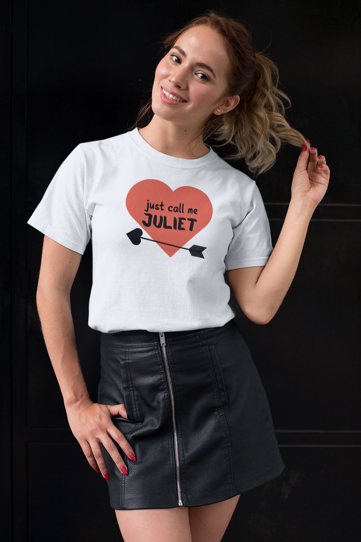 qoeuyl boutique Just Call Me Juliet Yazılı Sevgiliye Hediye Doğum Günü Yıldönümü Sevgililer Günü T-Shirt