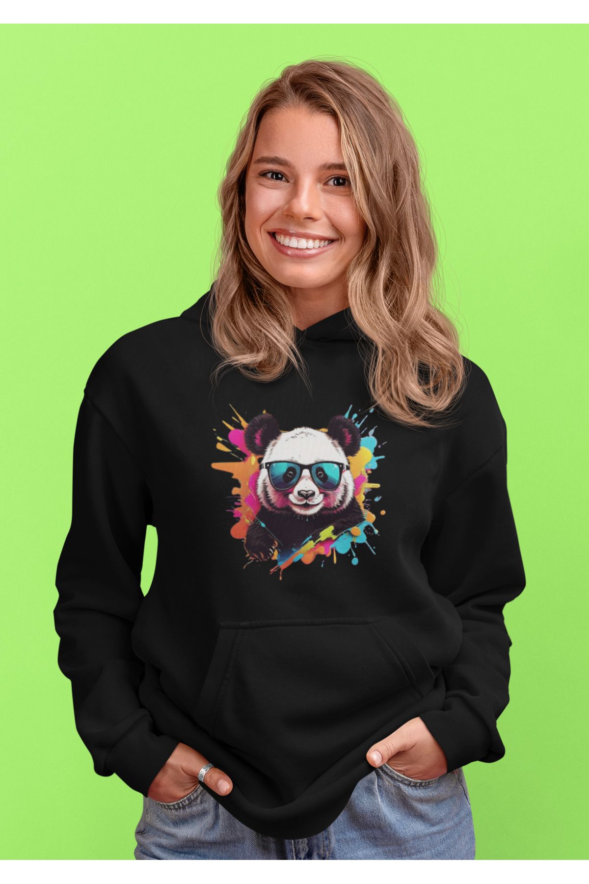 MAGORS PANDA BASKILI PAMUKLU UZUN KOLLU ŞARDONLU 3 İPLİK KAPŞONLU SWEATSHIRT