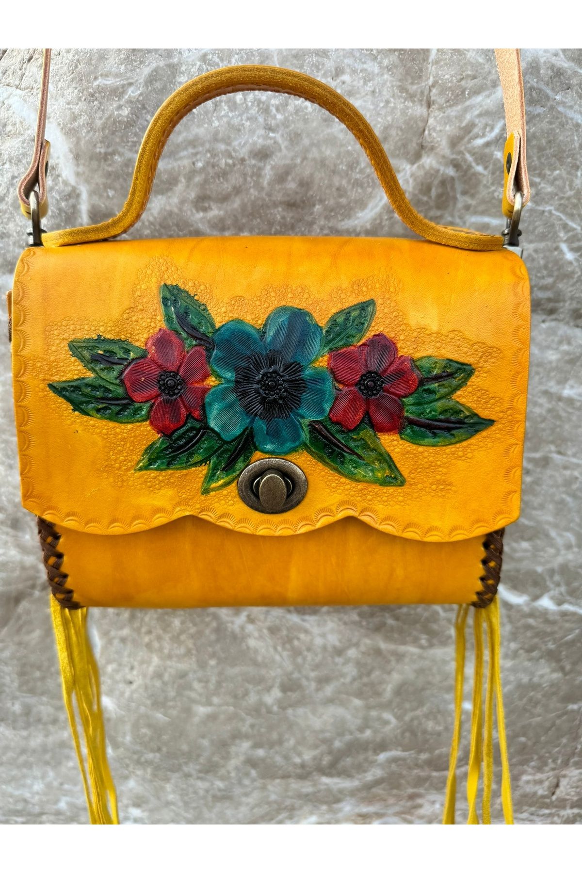 NOBLEISTIQUE Boho Şık Tarz Deri Püsküllü Moda Trend Hakiki Deri El Yapımı Kullanışlı - Tasarım Kadın Omuz Çanta