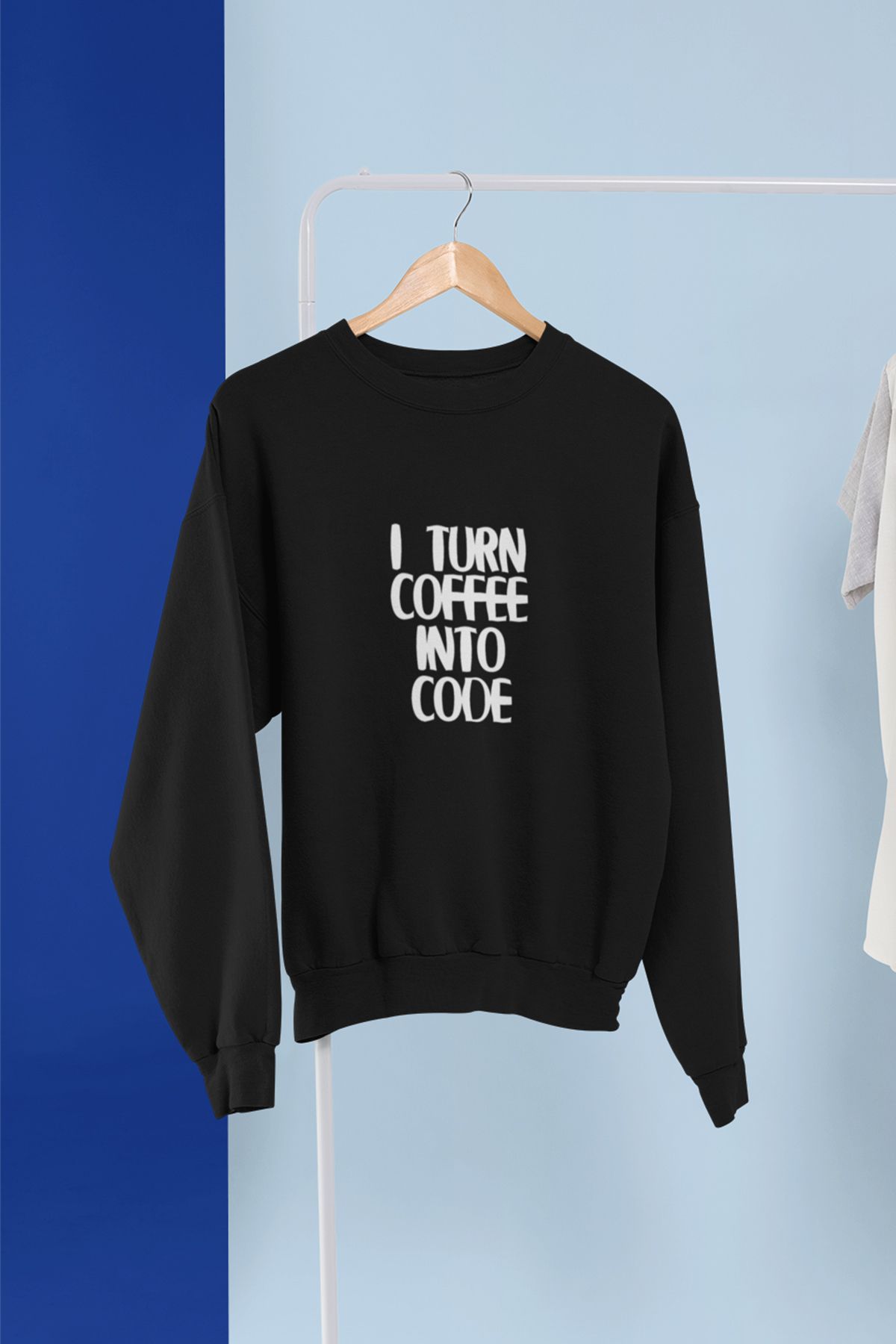 qoeuyl boutique I Turn Coffee Into Code Baskılı Hediyelik Unisex %100 Pamuklu Bisiklet Yaka Sweatshirt