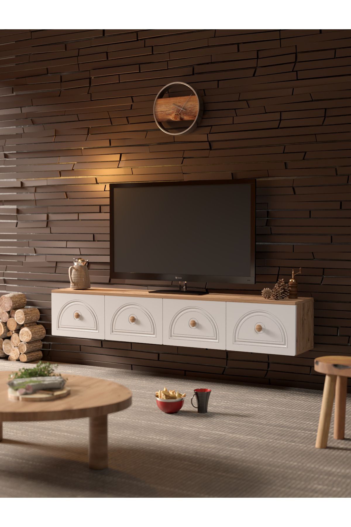 Platinreyon BOHEM 180 CM 4 KAPAKLI DUVAR TV ÜNİTESİ  MDF KAPAK