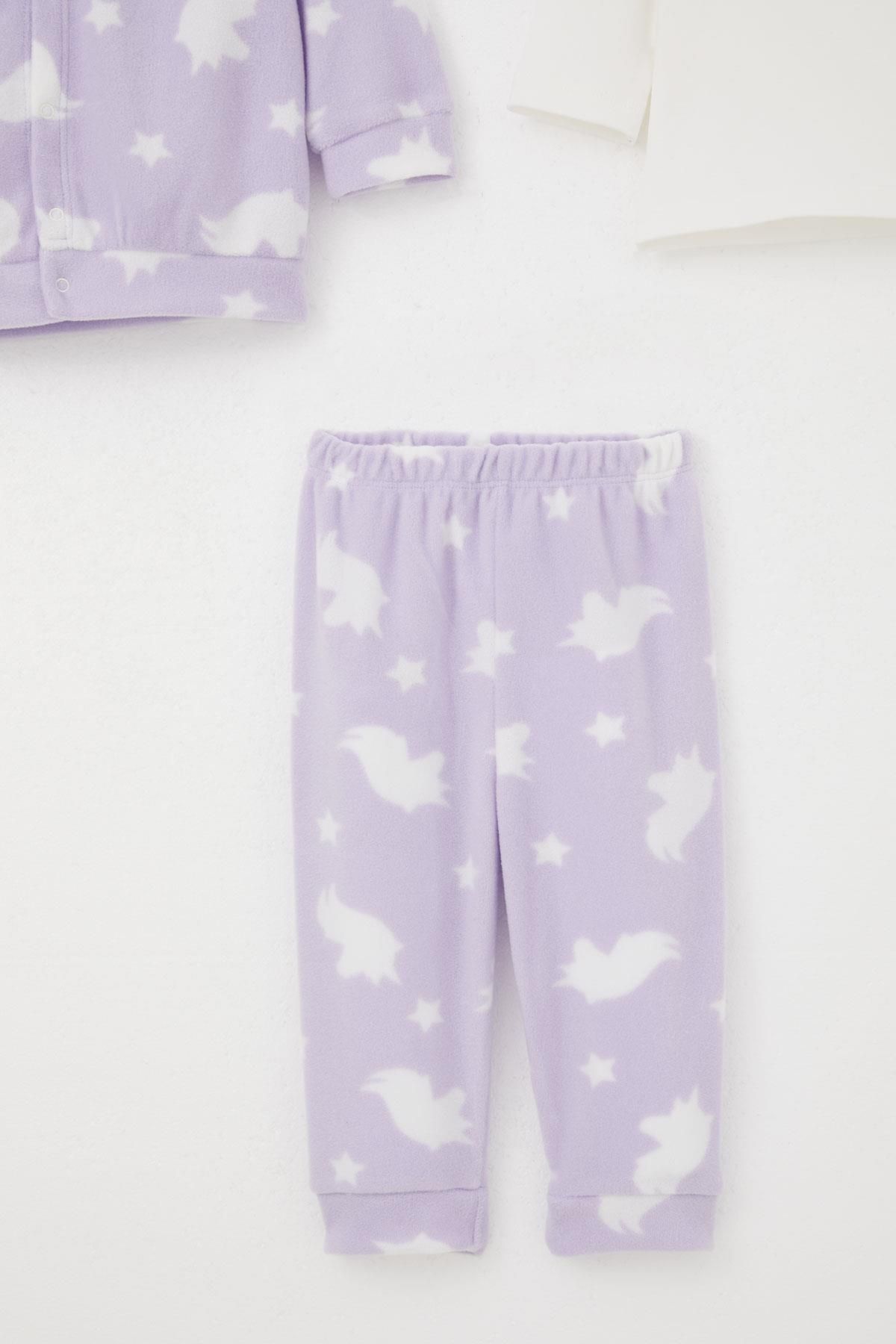 Breeze-Baby Girl Bodysuit 3 Piece Fleece Set with Star Pattern 4 Months-1 Years, Lilac 5