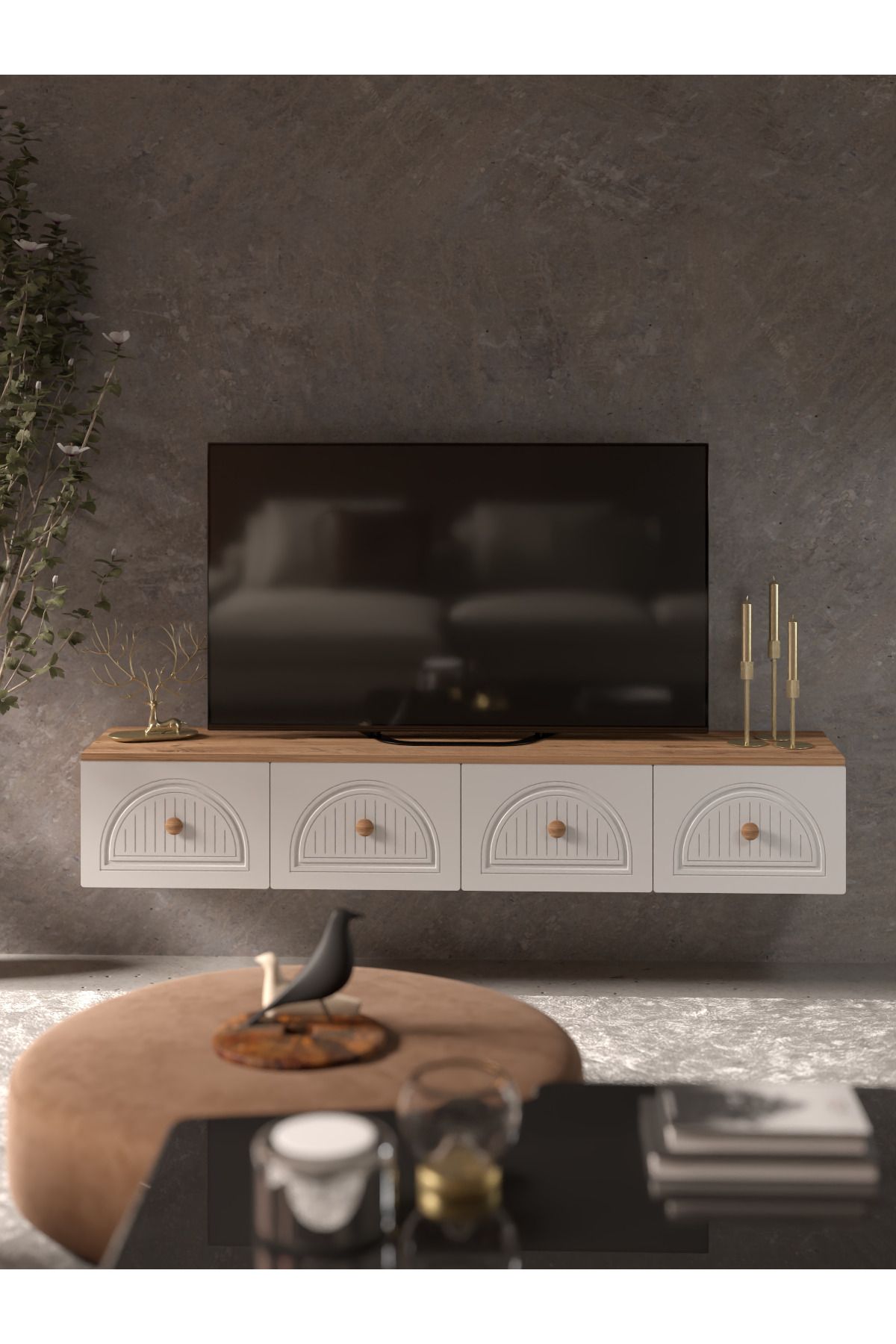 Platinreyon BOHEM 180 CM 4 KAPAKLI DUVAR TV ÜNİTESİ  MDF KAPAK