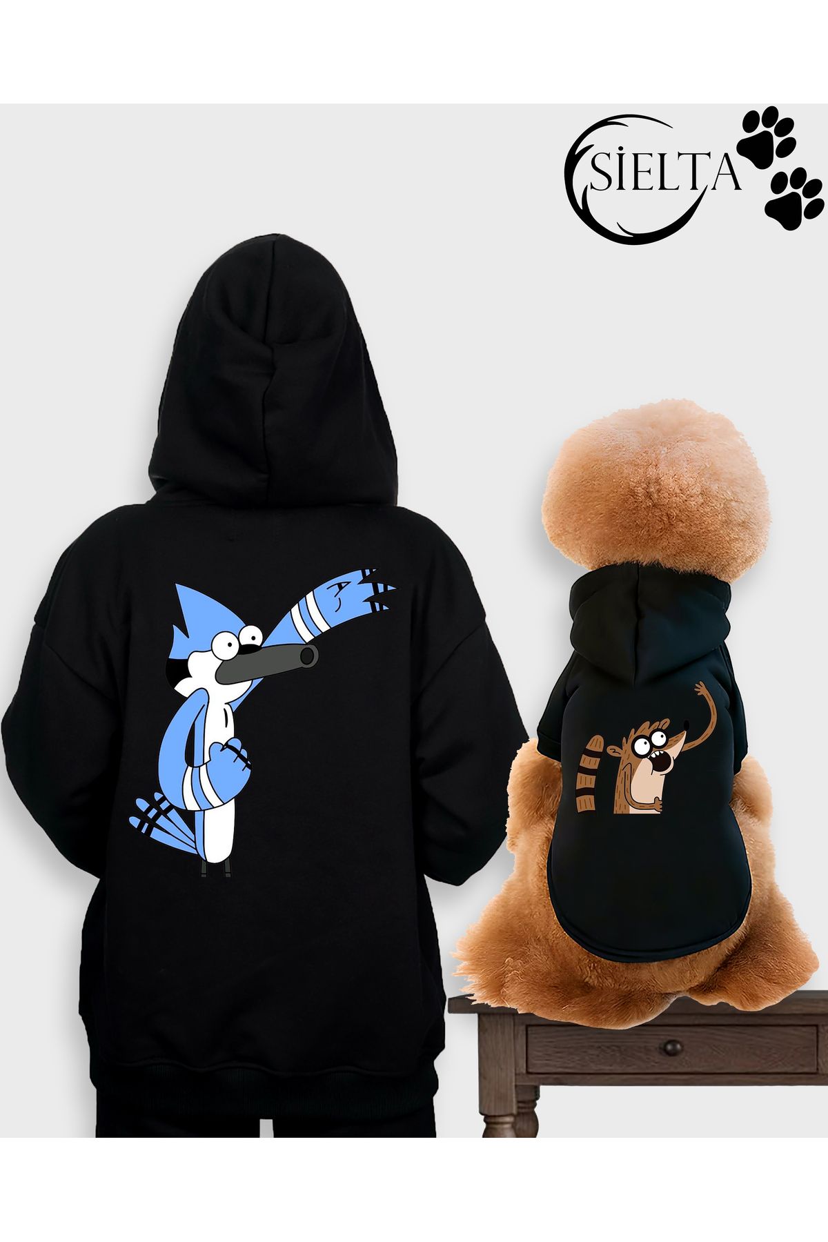 sielta Regular Show Sürekli Dizi Kapşonlu Sweatshirt Kombin Köpek Ve Kedi Kıyafeti & Elbisesi