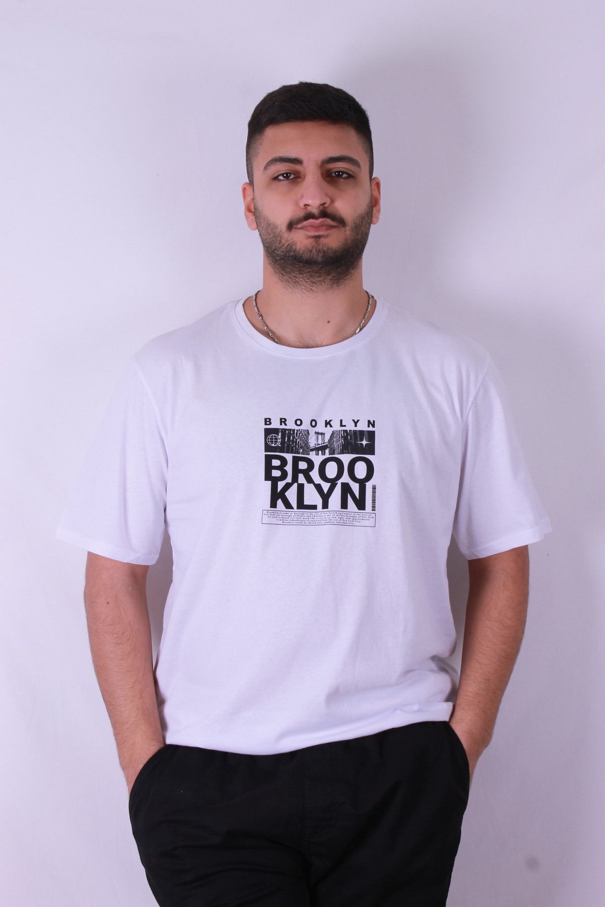 trender Brooklyn Baskı Beyaz Erkek T-Shirt