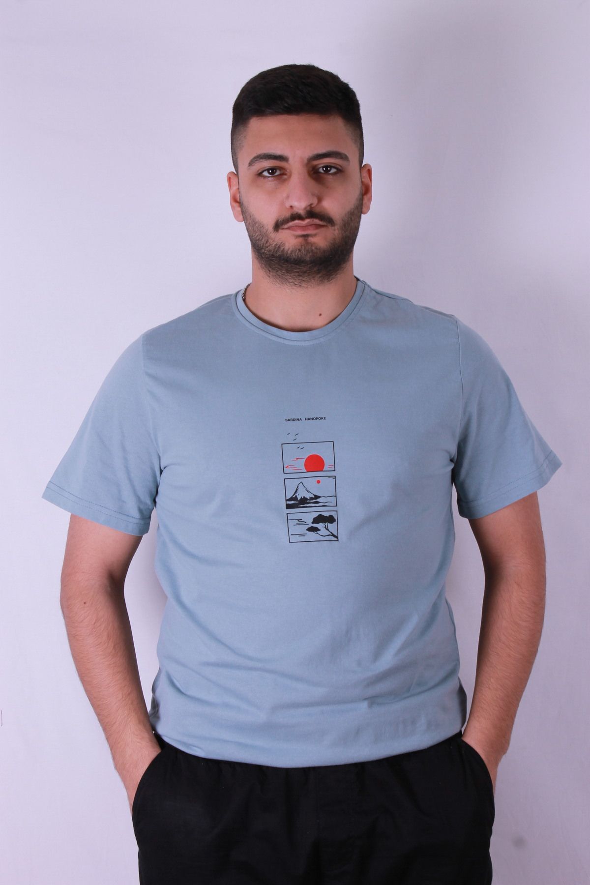 trender 3 Lü Dağ Baskı Mavi Erkek T-Shirt