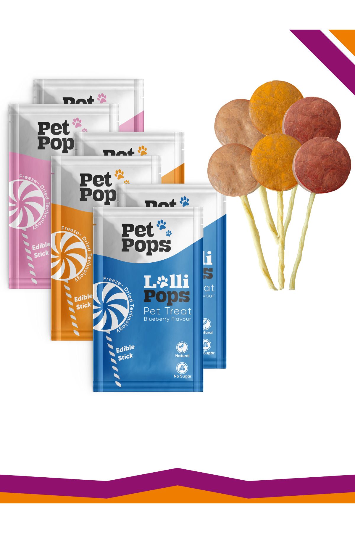 PET POPS Lollipops Dondurularak Kurutulmuş Karışık Mix Lezzet Paketi Kedi Köpek Ödülü Lolipop 6'lı Lolipopu