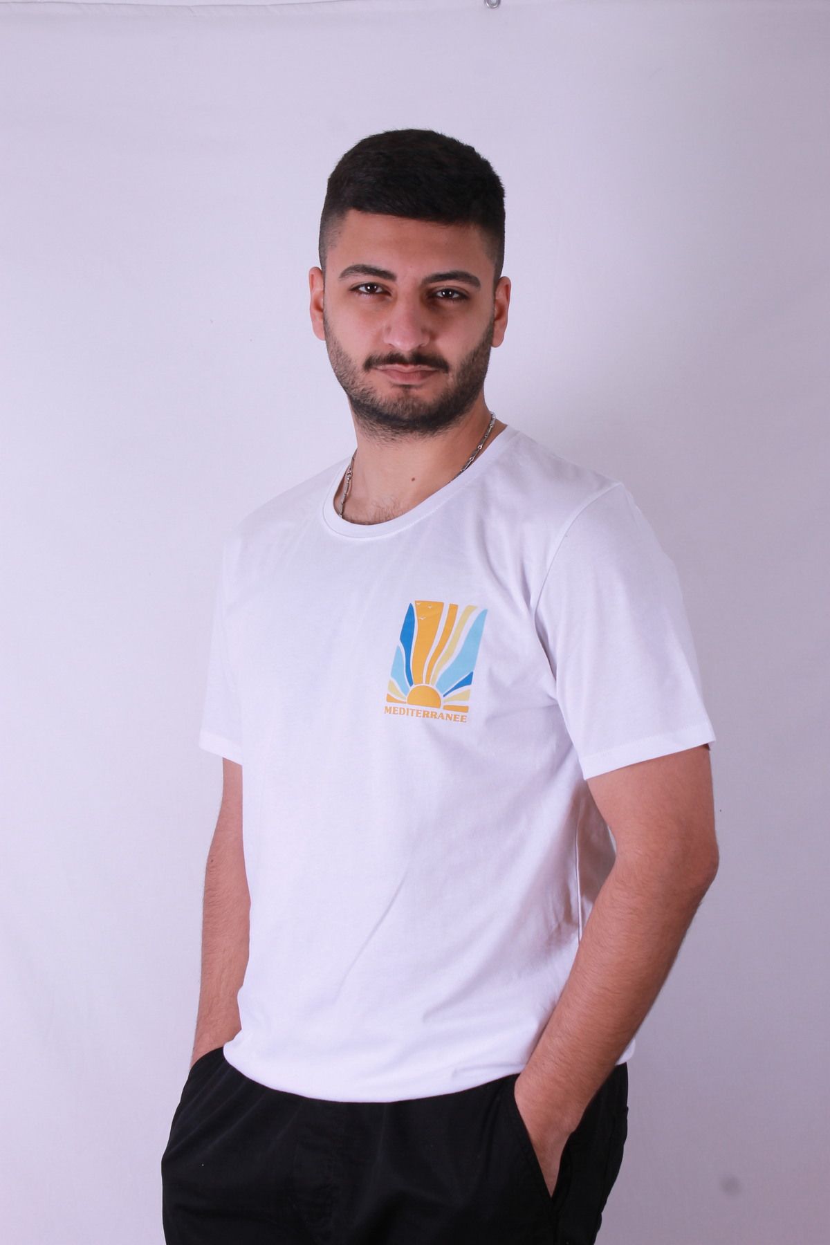 trender Mediterasse Baskılı Beyaz Erkek T-Shirt Tr-08