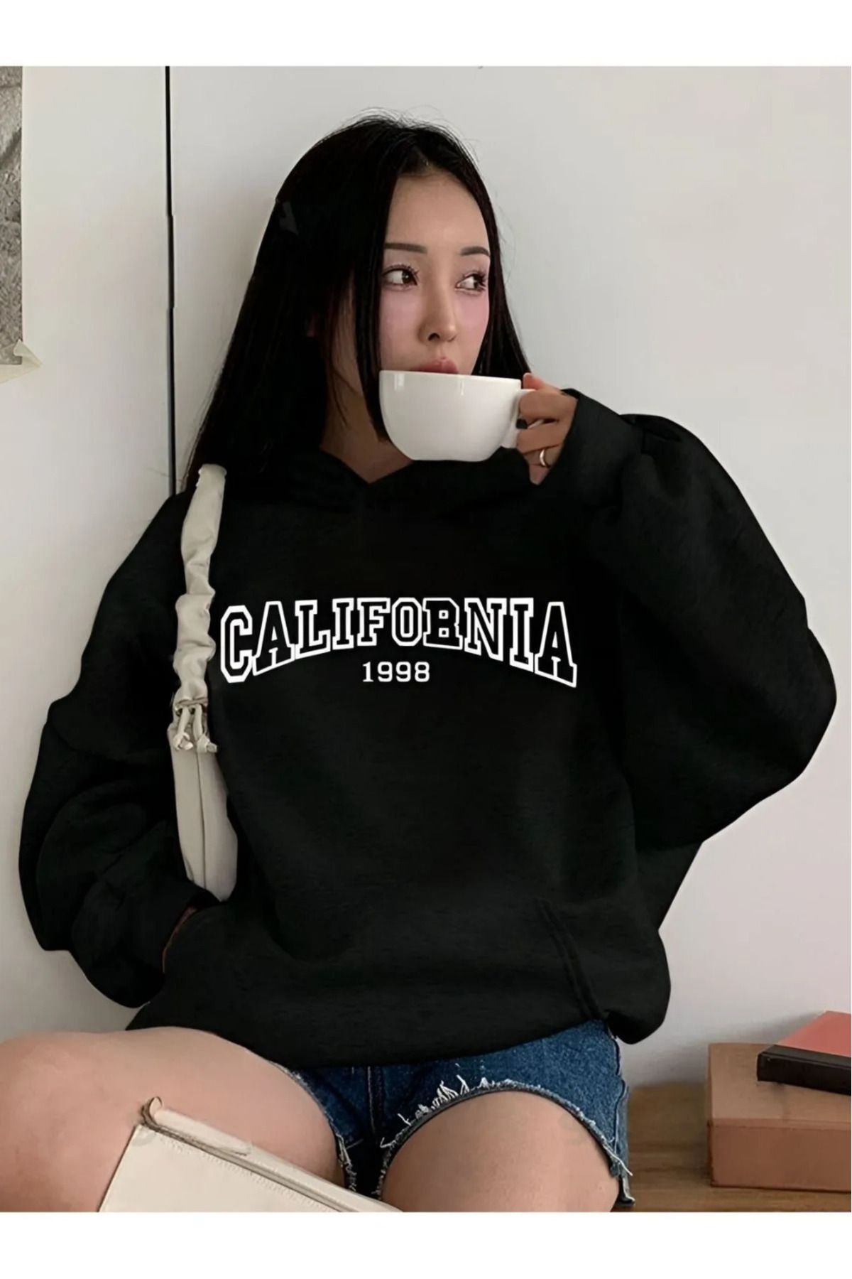 aynewmoda California 1998 Baskılı Kapüşonlu Sweatshirt Hoodie