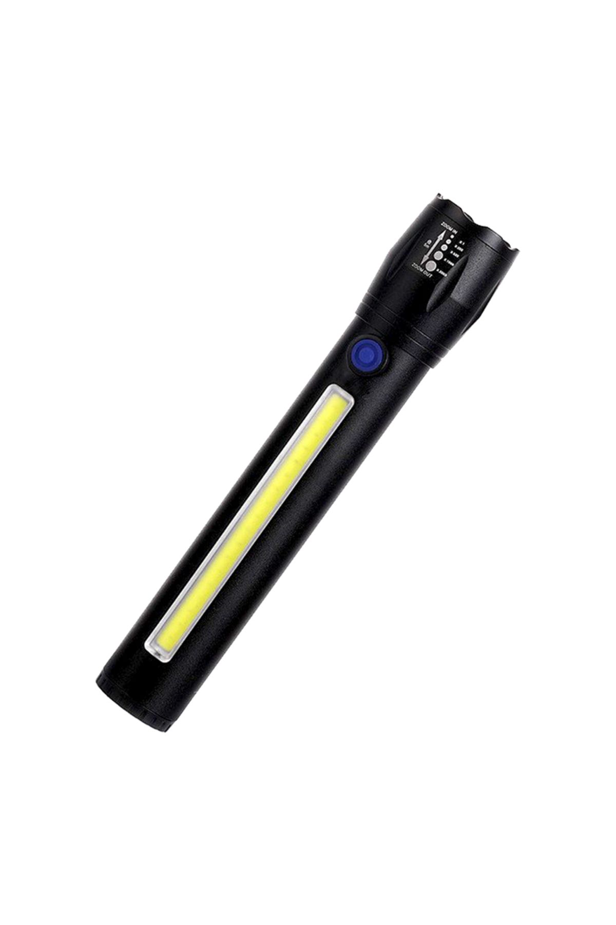 evimera Pm-14621 Metal Flashlight Cob Power Ledli Şarjli El Feneri