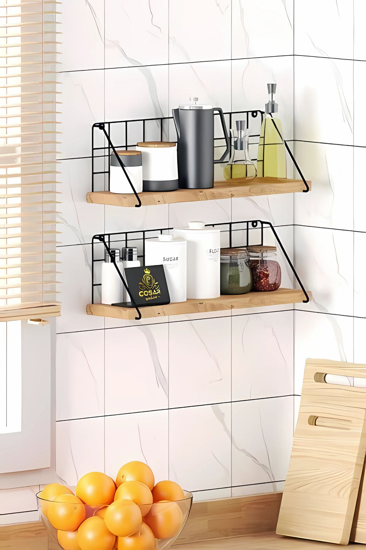 Kitchen Store 2 Adet  Duvar Rafı Metal Duvar Rafı Modern Mutfak Rafı Kitaplık