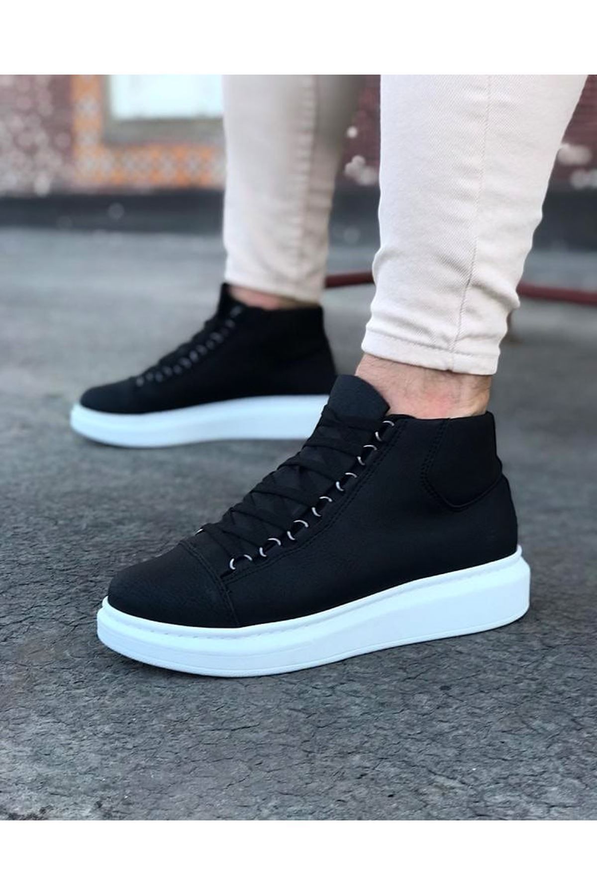 ModaMajesty WG032 Siyah Bağcıklı Sneakers  Yarım Bilek Bot