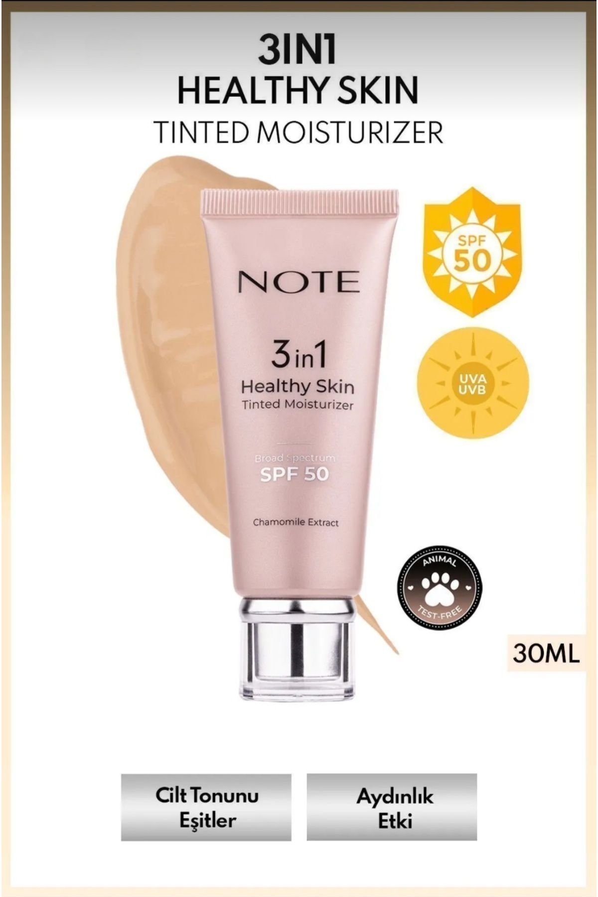 Note Cosmetics 3 in 1 Healthy Skin Tinted Moistueizer SPF 50 Renk Ton Eşitleyici Aydınlatıcı Krem