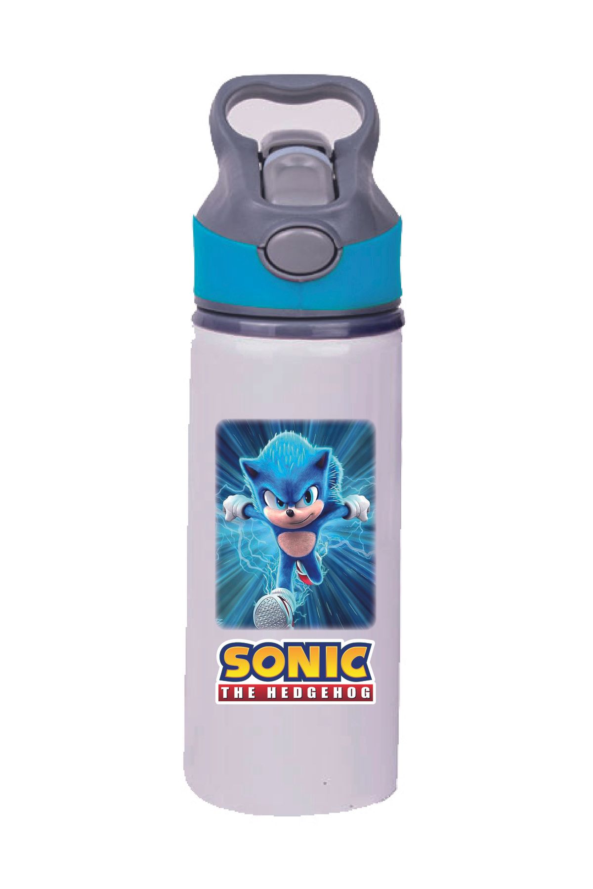 DKDZ SHOP Sonic Baskılı Pipetli Mavi Suluk - Matara - 650ml -006