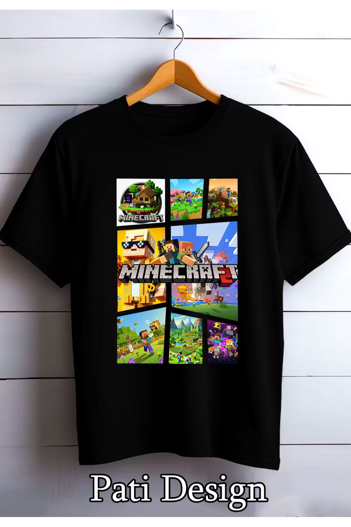 patilli Mınecraf Baskılı Gamer T-shirt Oversize