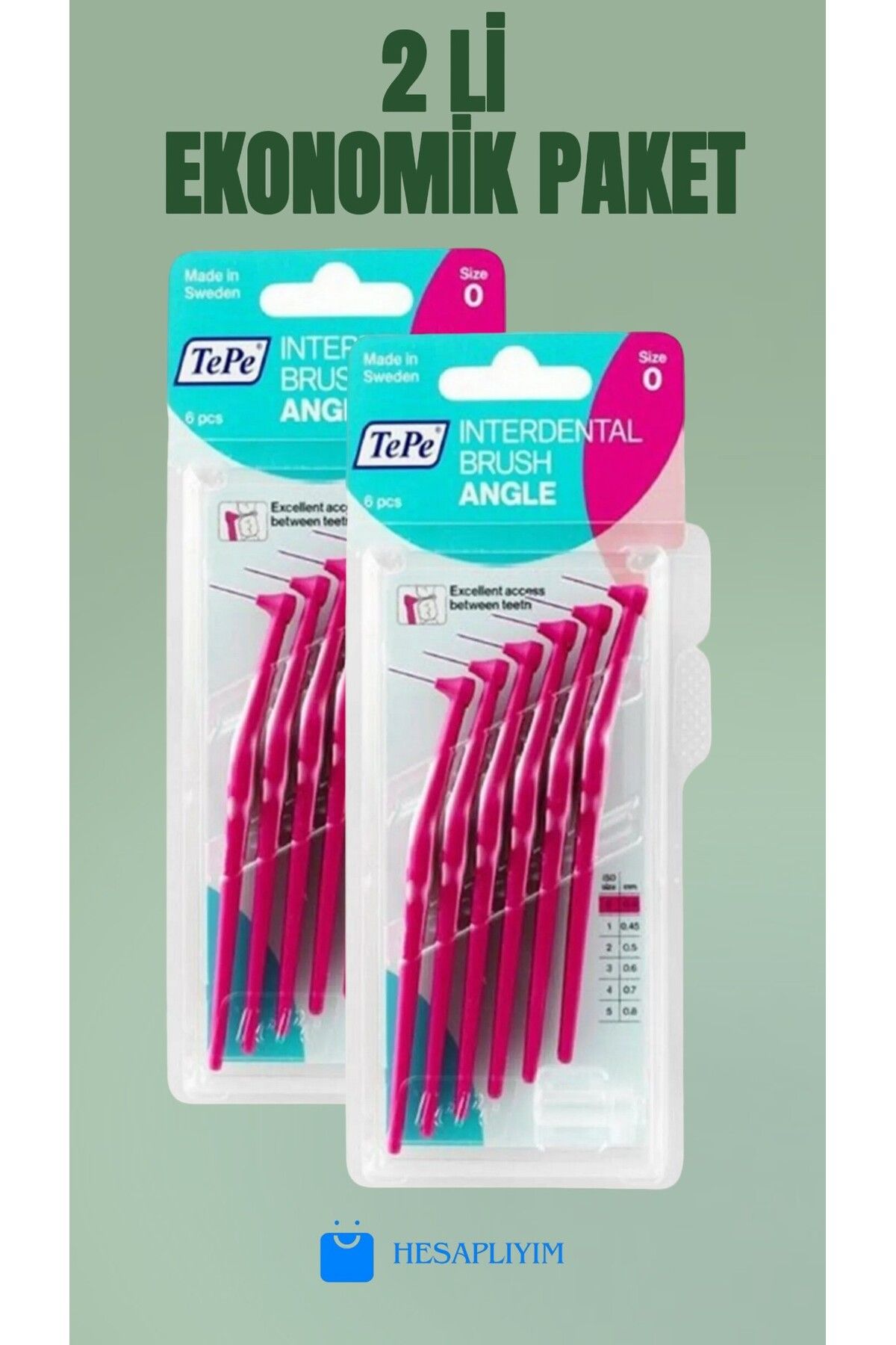 TePe Angle Arayüz Fırçası Pembe 0.4 Mm 6 Lı - 2Lİ Ekonomik paket