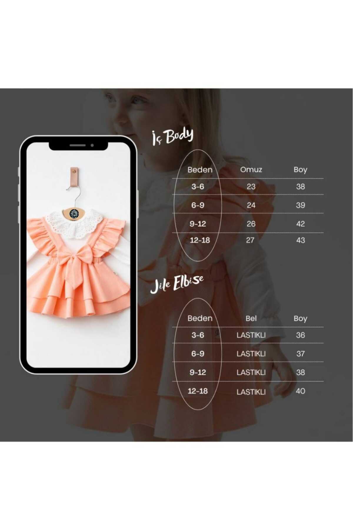 Little Baby Fiyonklu %100 Pamuklu Şık Jile Etek Elbise Dantelli Çıtçıtlı Body fotoğrafı 4 (önizleme)