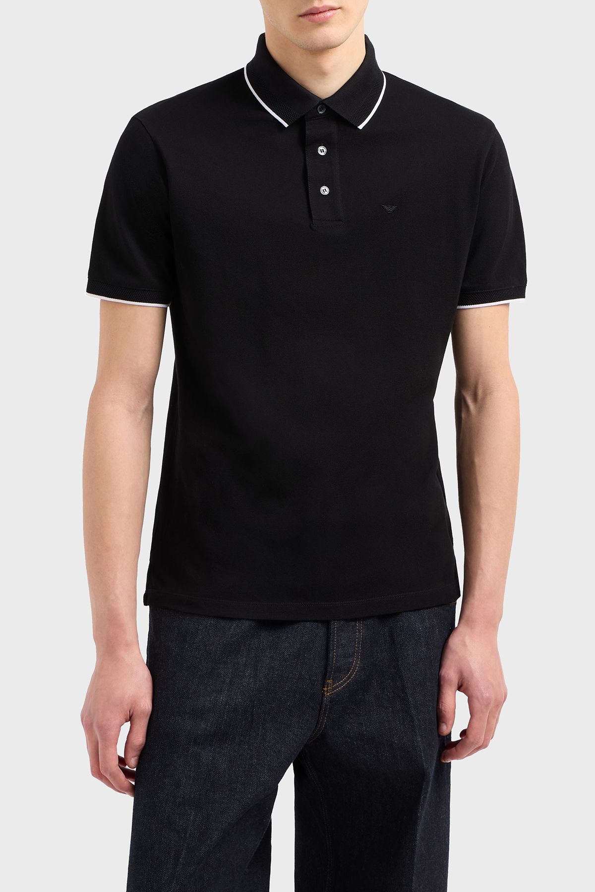 Emporio Armani Şeritli % 100 Pamuk Düğmeli Polo Yaka T Shirt Erkek POLO YAKA T SHİRT EM000858 AF1295