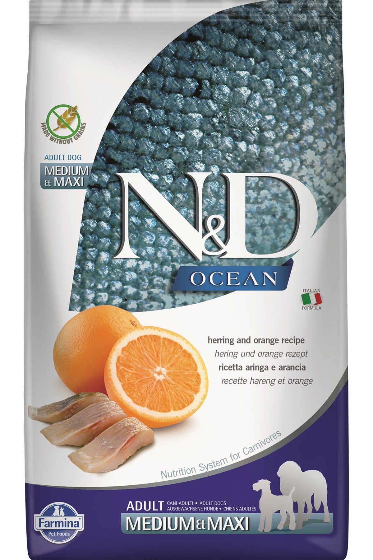 N&D Nd ocean tahılsız medium maxi adult 12kg ringa balıklı portakallı orta ve büyük ırk köpek maması