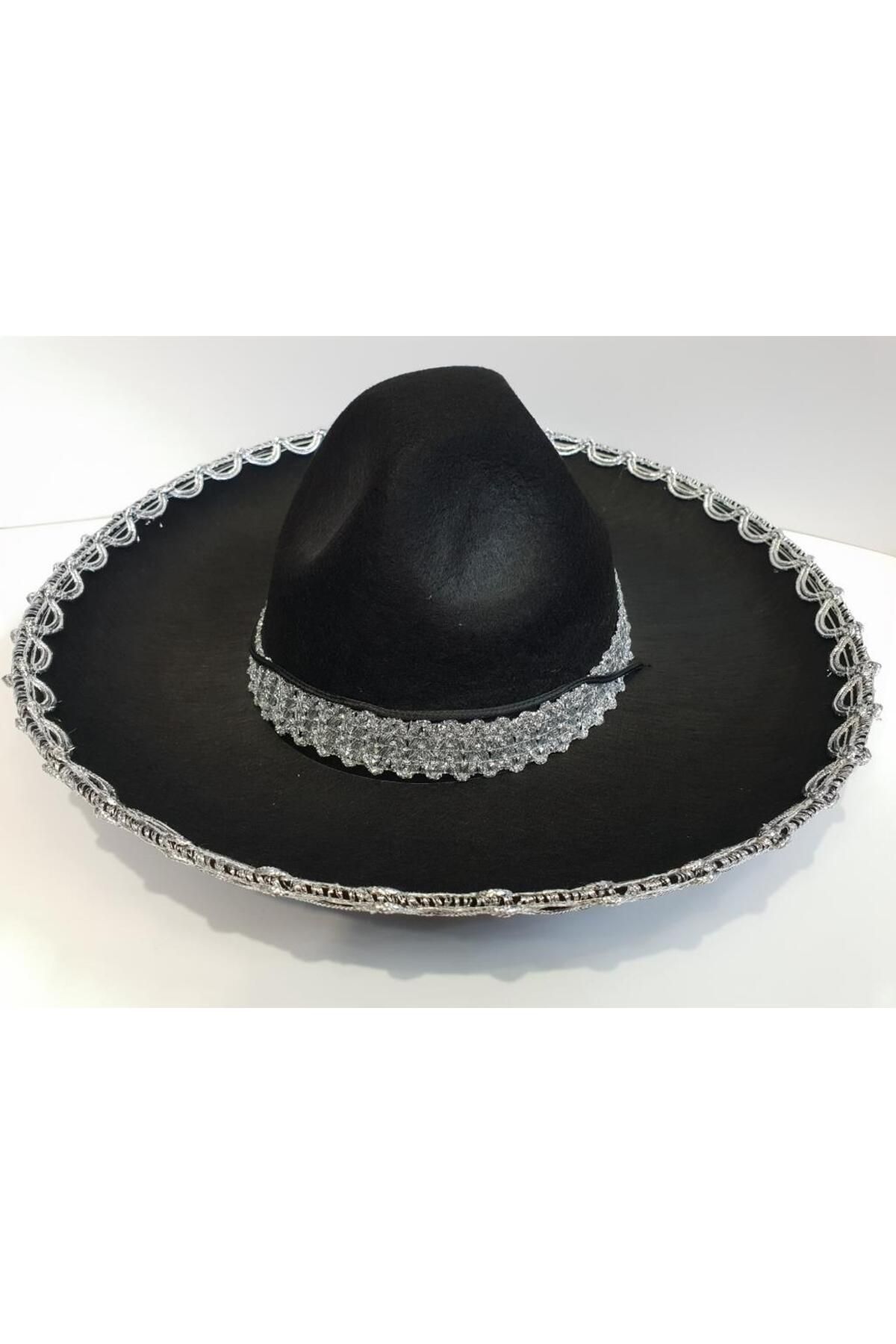 just cheap store Gümüş Renk Şeritli Meksika Mariachi Latin Şapkası 55 cm Çocuk