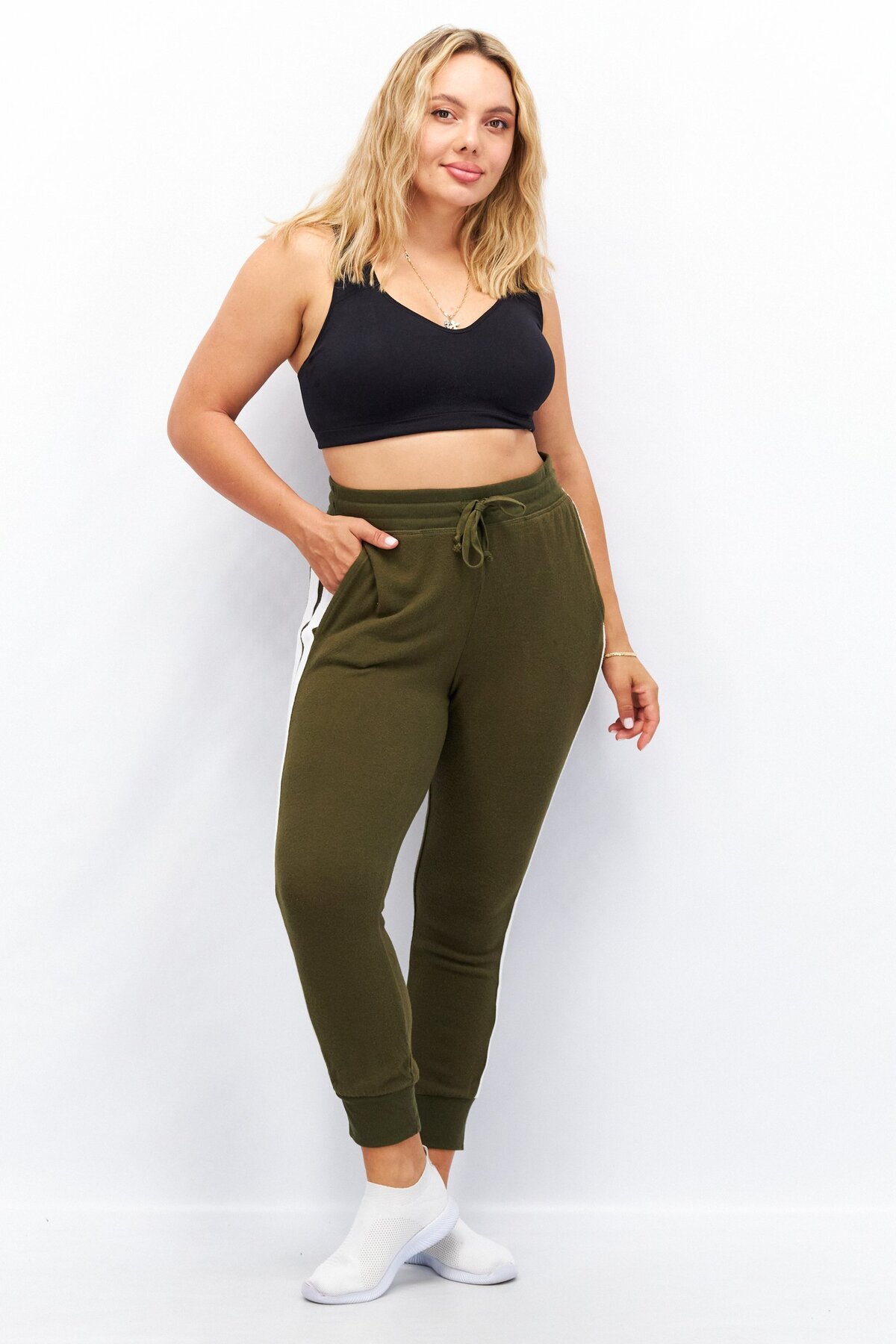 Aqua-Women Drawstring Pull On Stripe Sweatpants, Olive 4