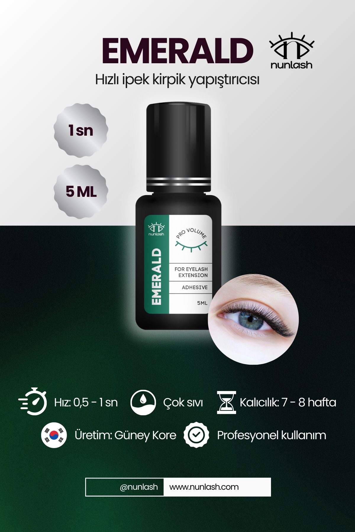 nunlash Emerald Pro Volume Ipek Kirpik Yapıştırıcı 5ml