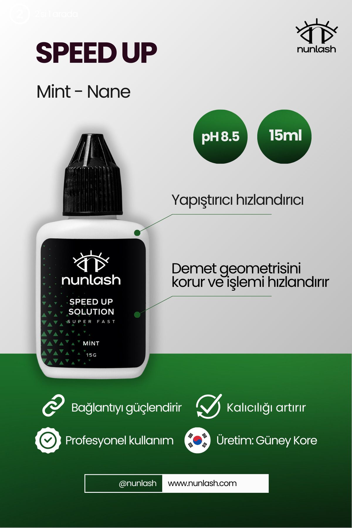 nunlash SPEED UP MINT Yapıştırıcı Hızlandırıcı ve Güçlendirici Solüsyonu Nane 15ml