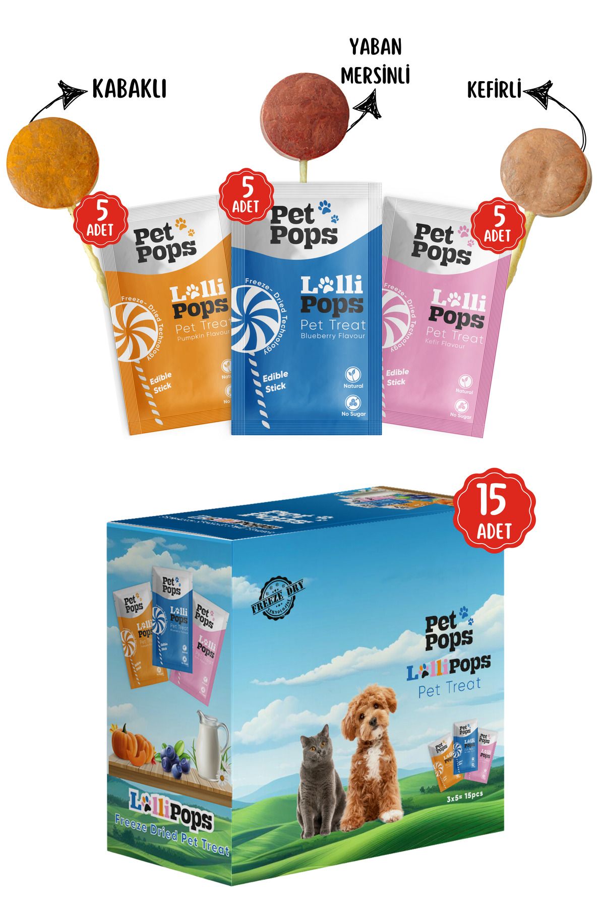 PET POPS 15 Adet Kutulu Freeze Dry Lollipops Lezzet Paketi – Doğal Ve Sağlıklı Ödül! - Kedi Lolipopu